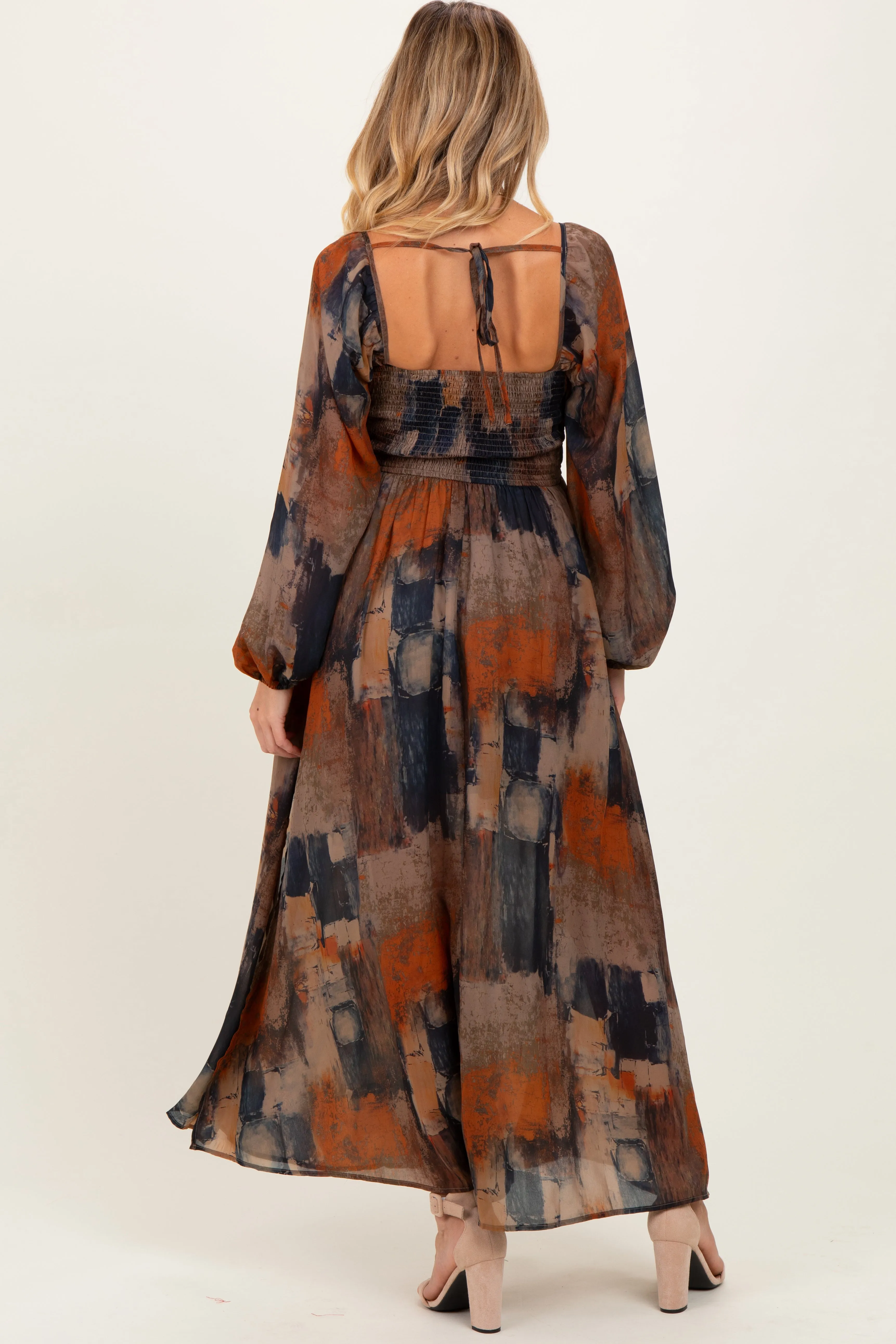 Multicolor Abstract Print Velvet Trim Maternity Maxi Dress sold by Pinkblush product image thumbnail 3