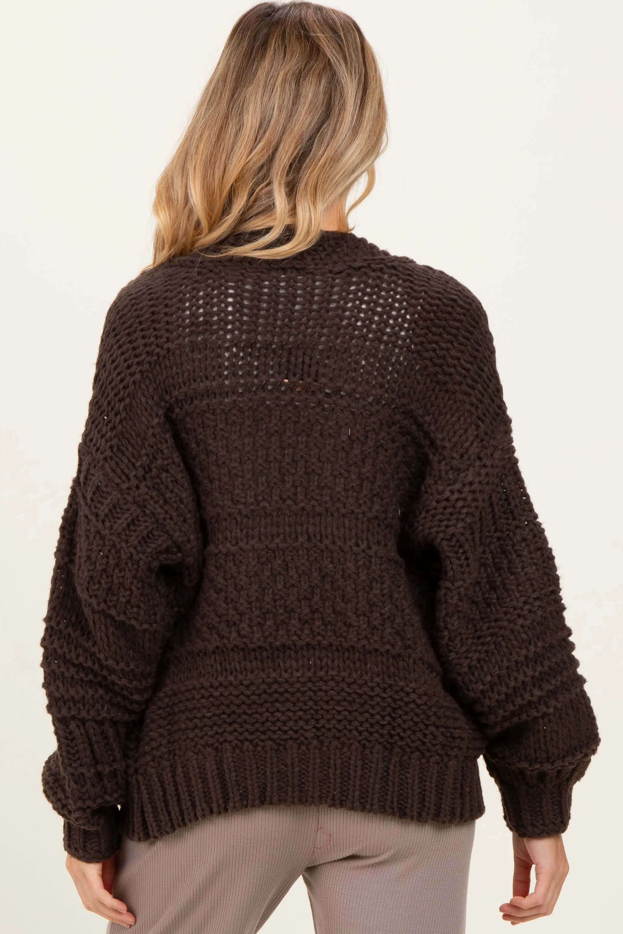 Brown Oversized Chunky Knit Maternity Cardigan sold by Pinkblush product image thumbnail 3