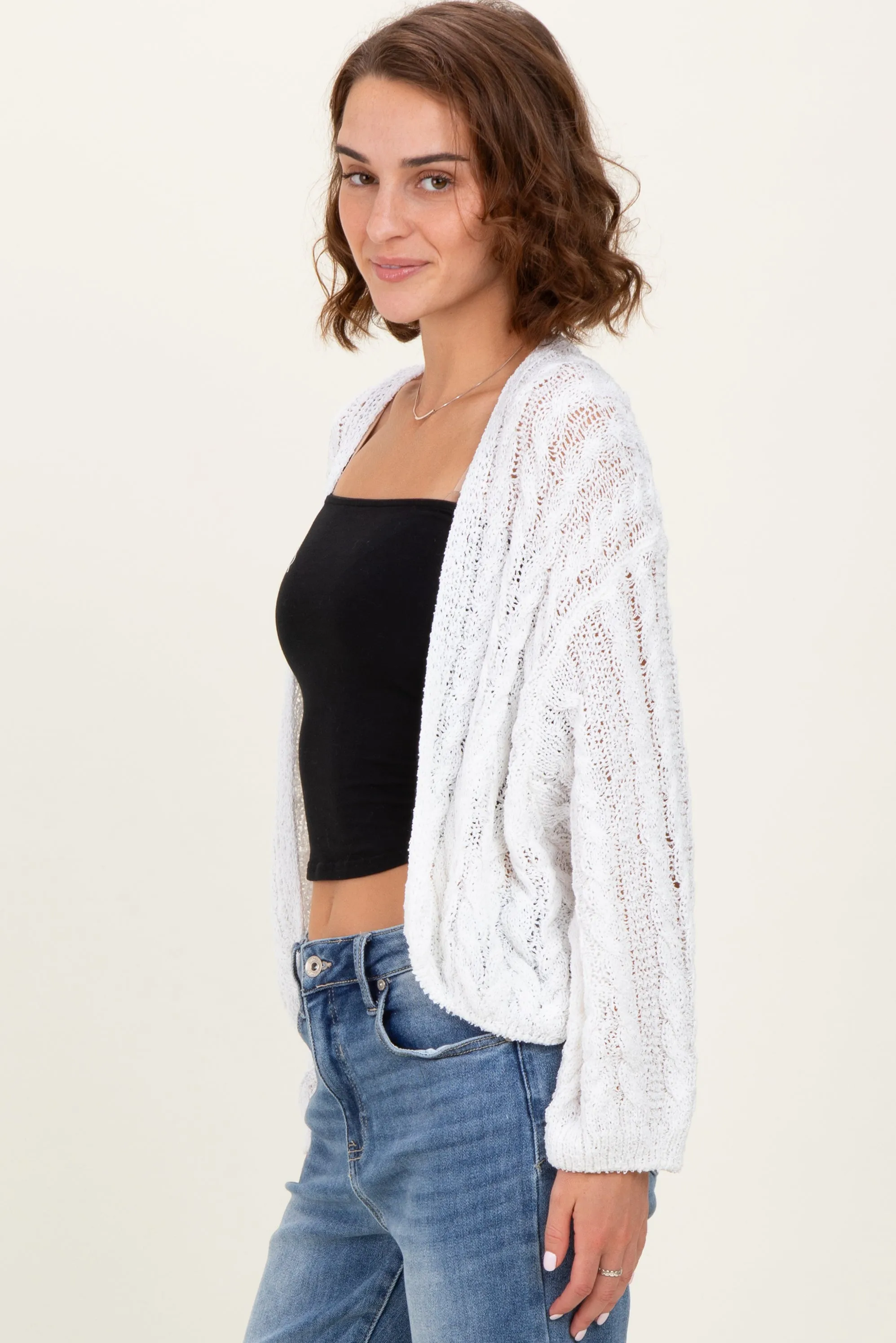 White Cable Knit Open Cardigan sold by Pinkblush product image thumbnail 2