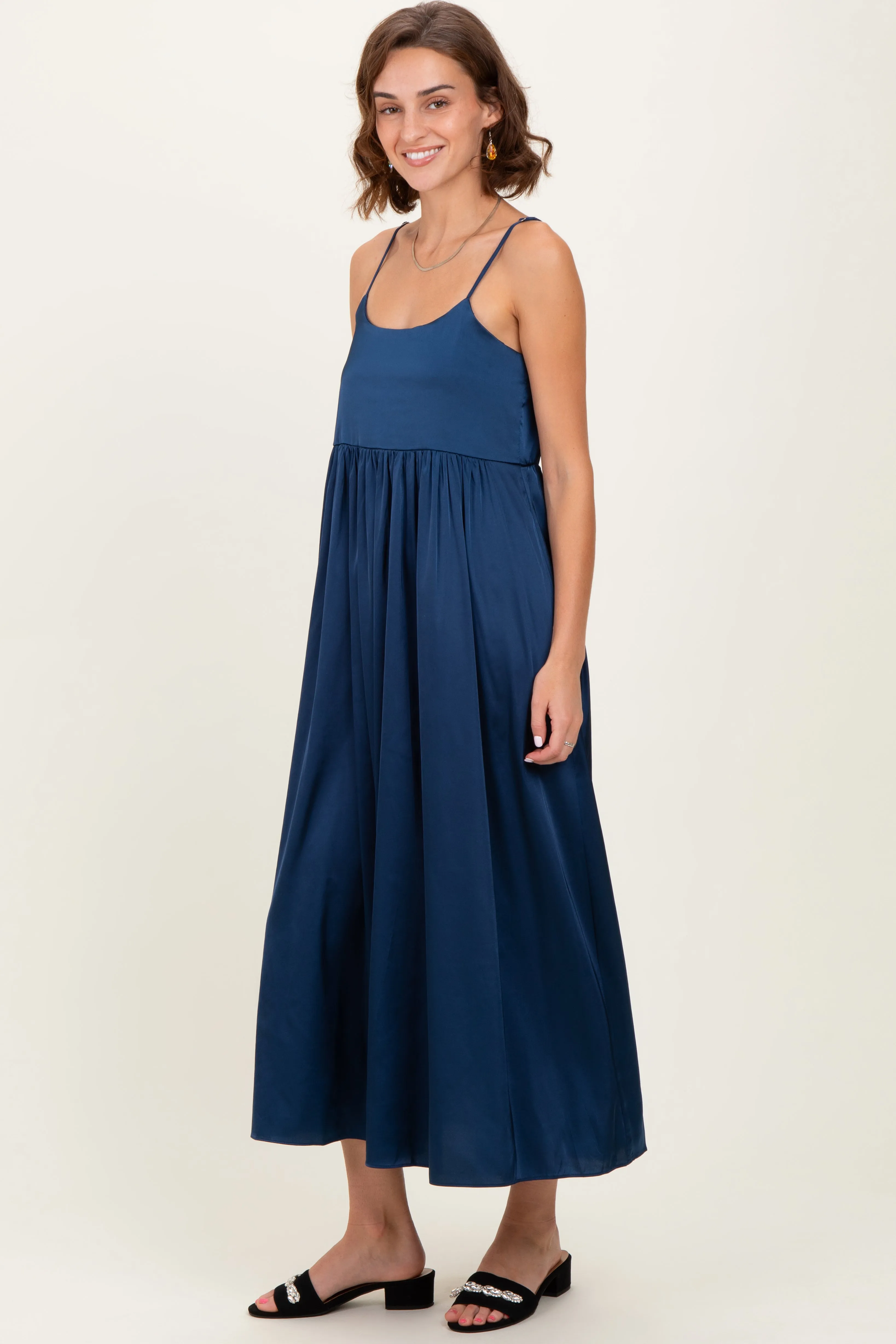 Navy Satin Sleeveless Tie-Back Midi Dress sold by Pinkblush product image thumbnail 3