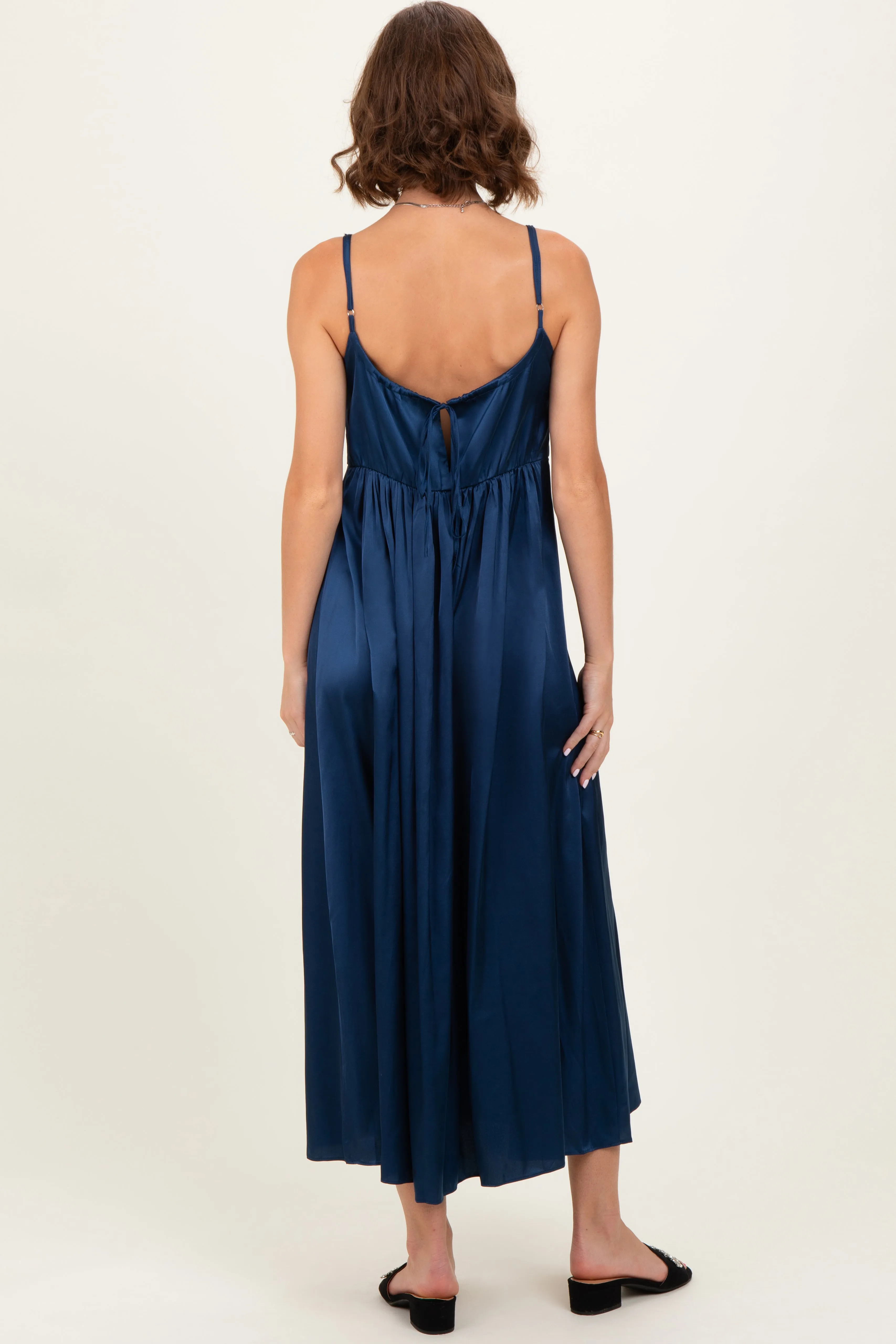 Navy Satin Sleeveless Tie-Back Midi Dress sold by Pinkblush product image thumbnail 4