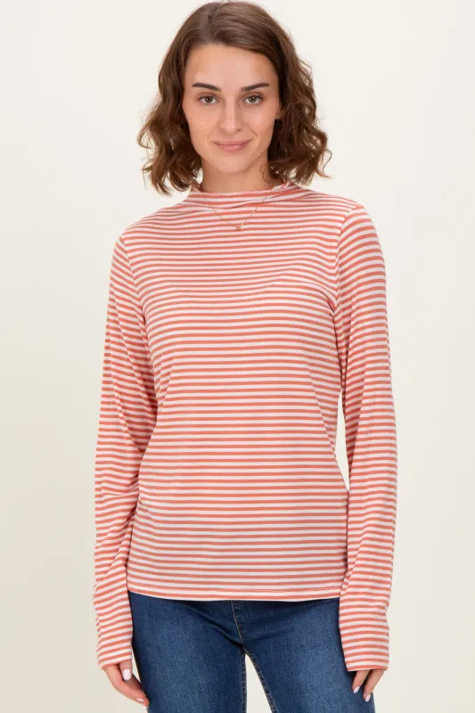 Rust Striped High Neck Long Sleeve Top sold by Pinkblush