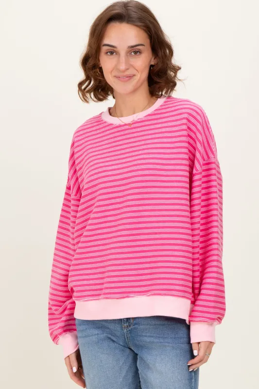 Pink Striped Knit Relaxed Fit Pullover sold by Pinkblush