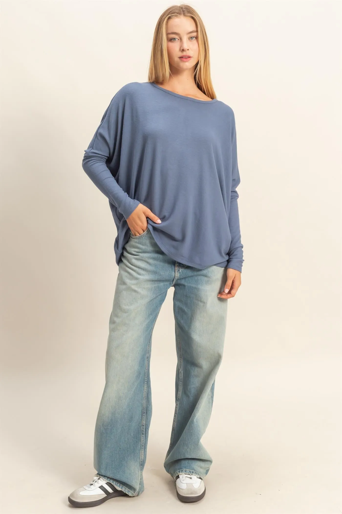 Navy Relaxed Fit Dolman Long Sleeve Top sold by Pinkblush product image thumbnail 4