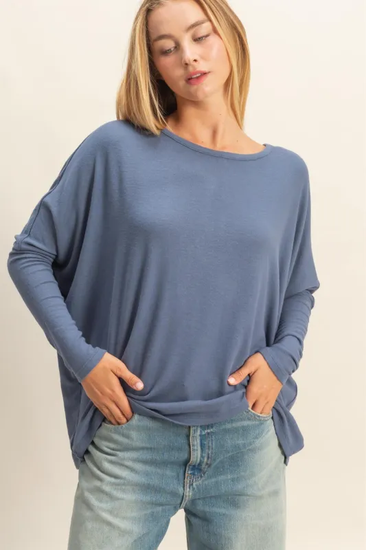 Navy Relaxed Fit Dolman Long Sleeve Top sold by Pinkblush