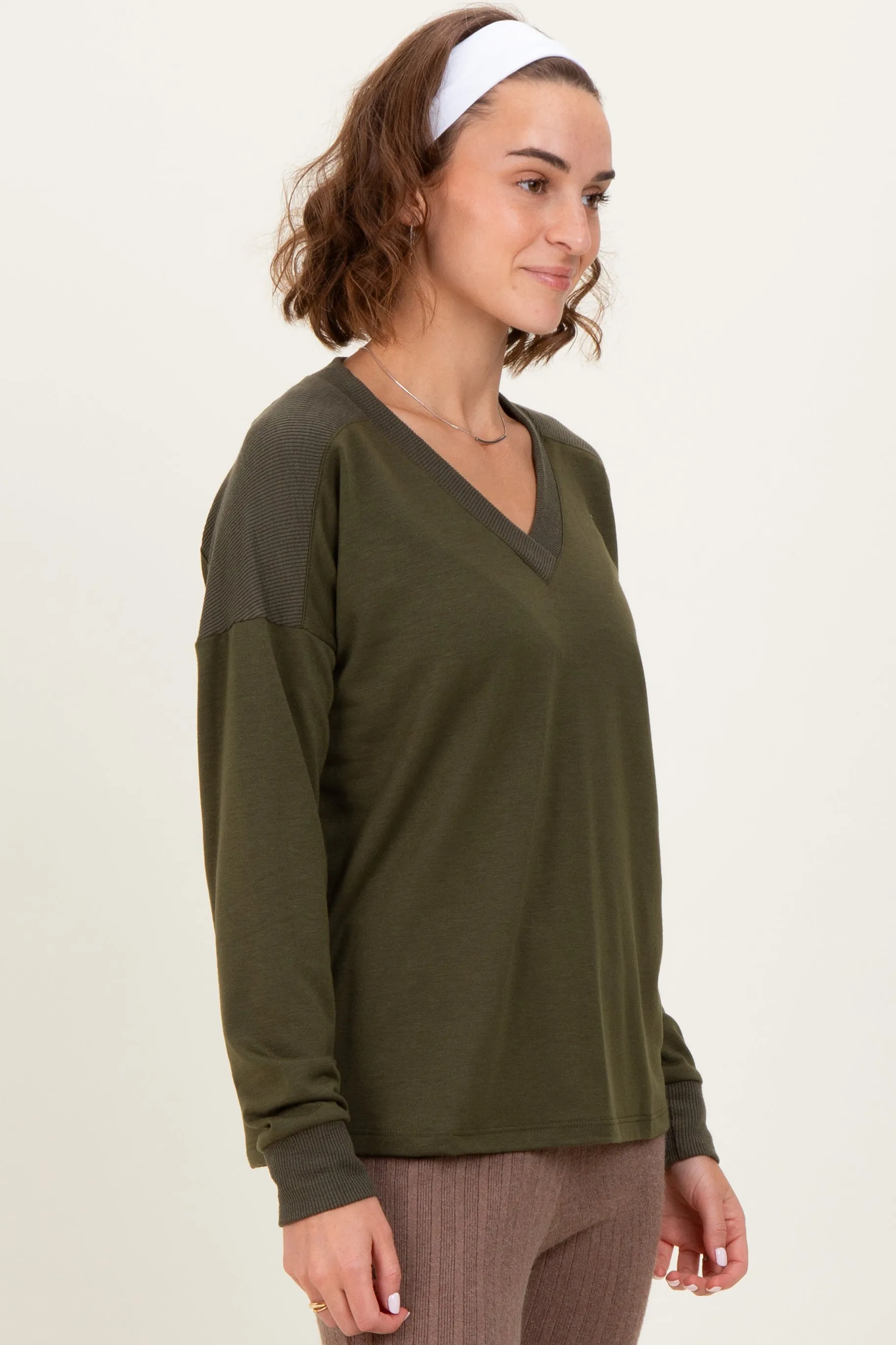 Olive V-Neck Knit Long Sleeve Top sold by Pinkblush product image thumbnail 2