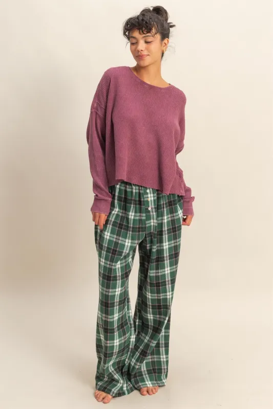 Green Plaid Wide Leg Lounge Pants sold by Pinkblush