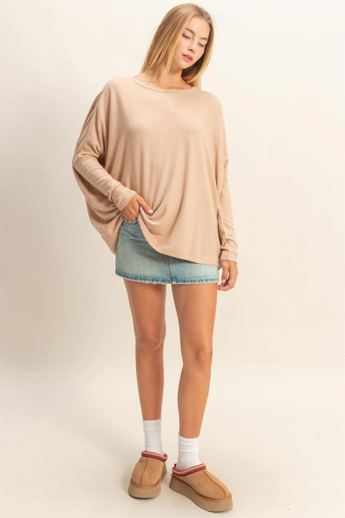 Taupe Relaxed Fit Dolman Long Sleeve Top sold by Pinkblush product image thumbnail 4