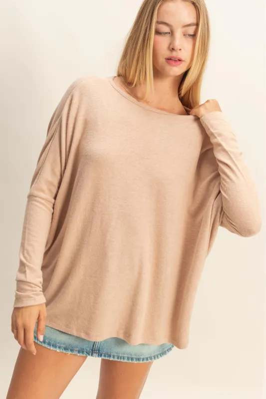 Taupe Relaxed Fit Dolman Long Sleeve Top sold by Pinkblush