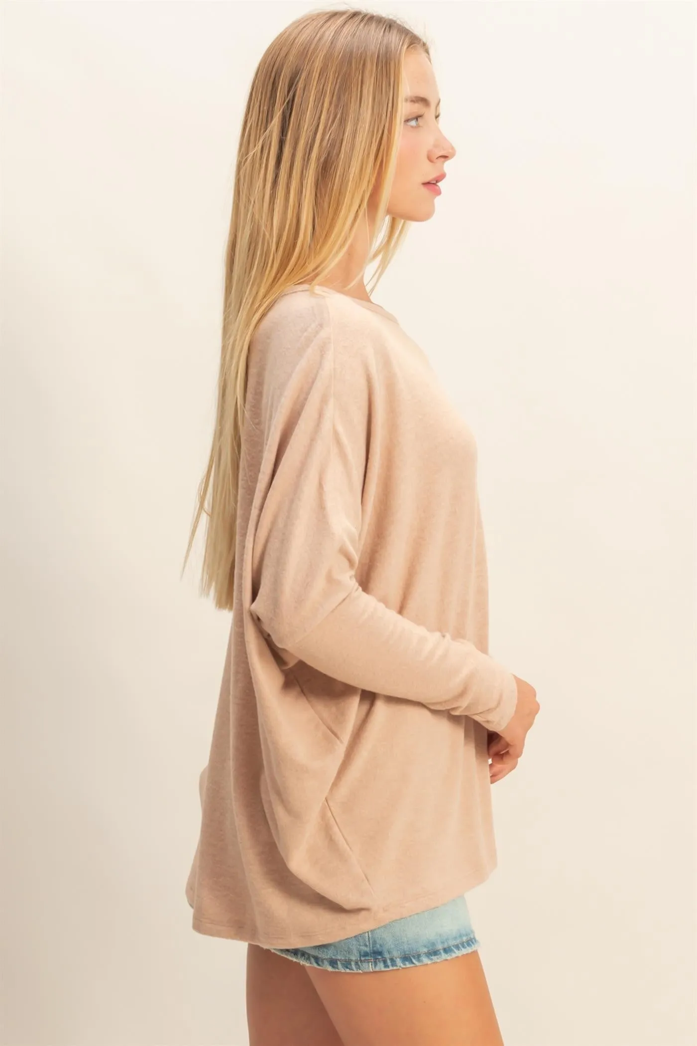 Taupe Relaxed Fit Dolman Long Sleeve Top sold by Pinkblush product image thumbnail 2