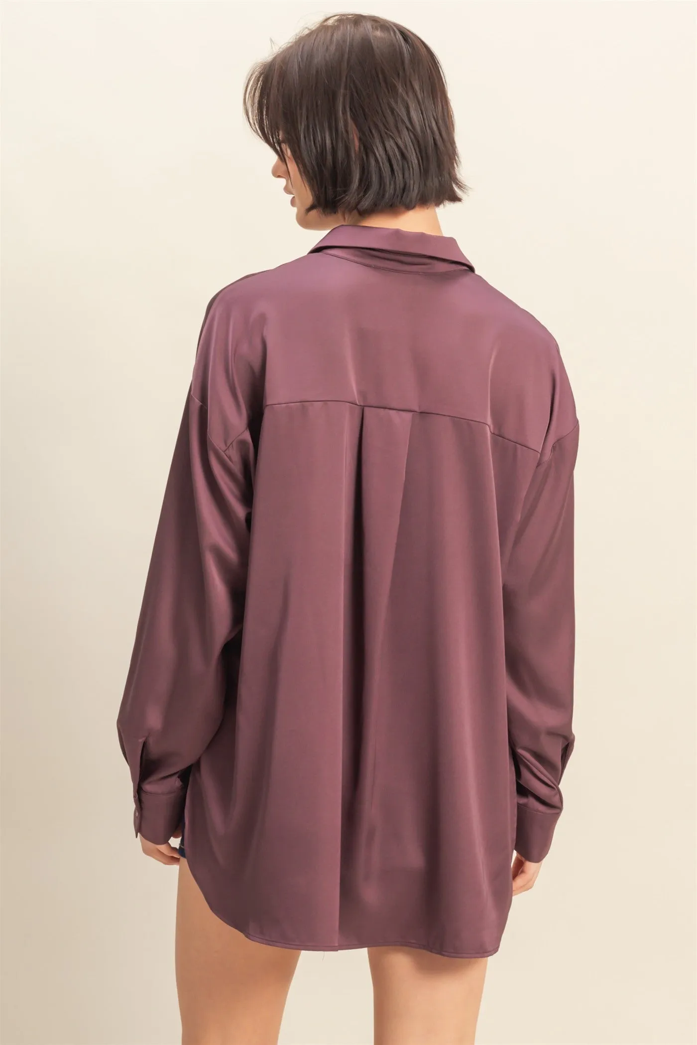 Burgundy Long Sleeve Oversized Satin Maternity Shirt sold by Pinkblush product image thumbnail 3