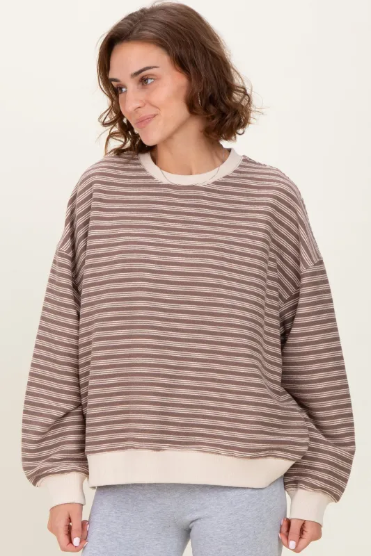 Mocha Striped Knit Relaxed Fit Pullover sold by Pinkblush