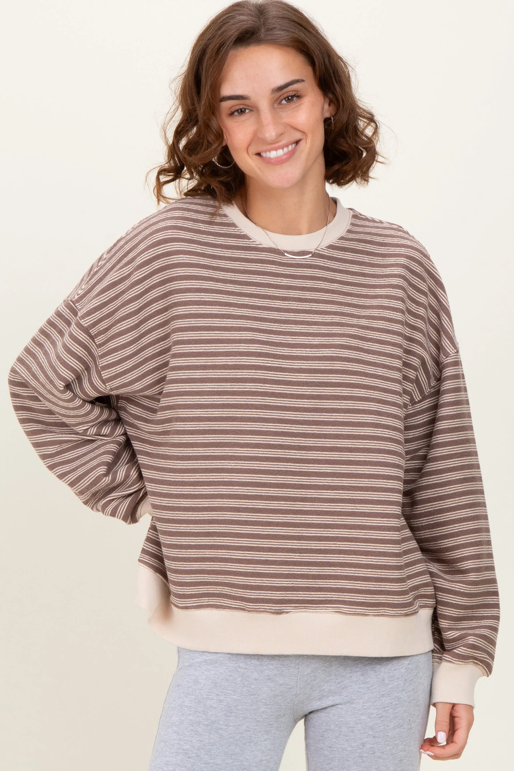 Mocha Striped Knit Relaxed Fit Pullover sold by Pinkblush product image thumbnail 2