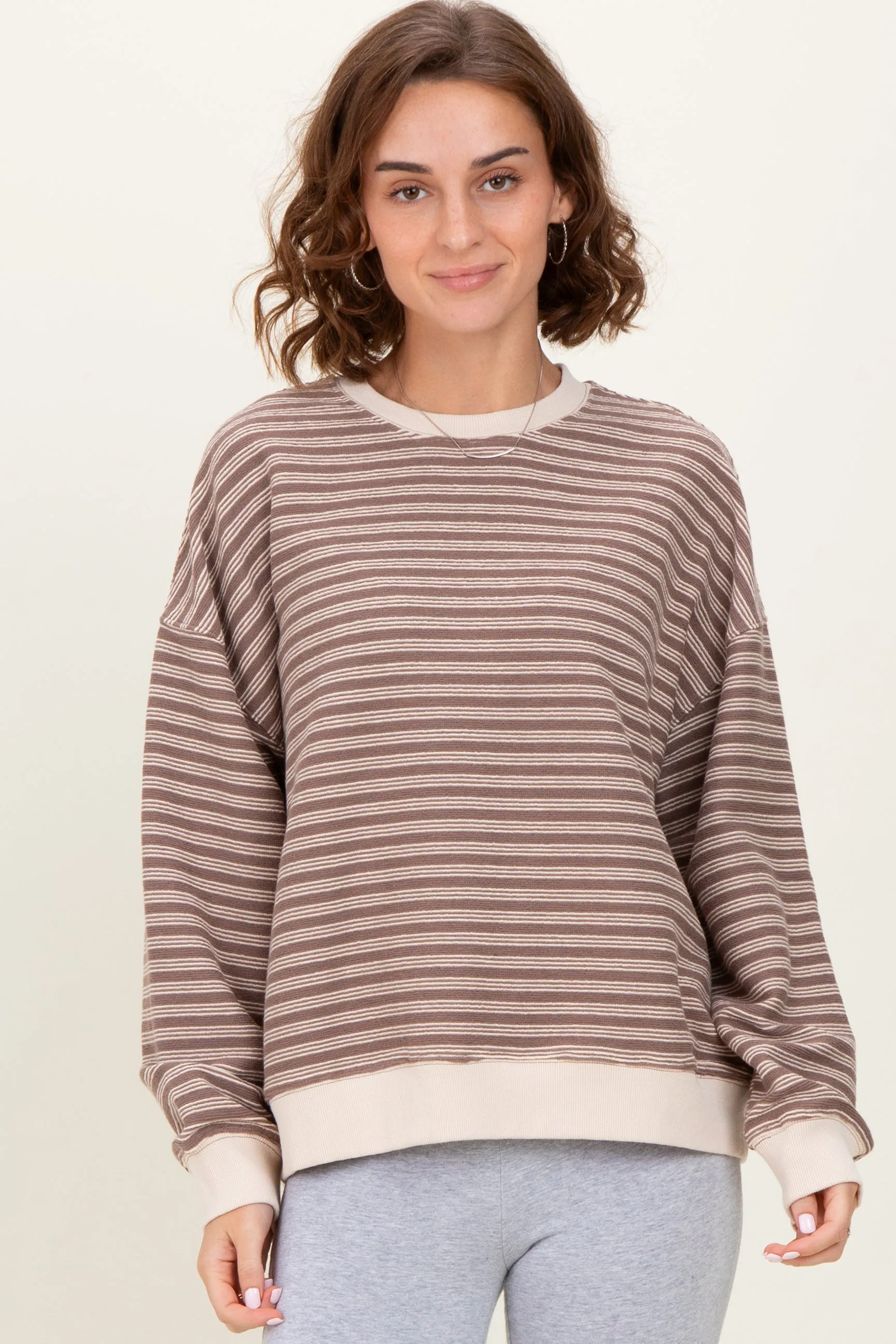 Mocha Striped Knit Relaxed Fit Pullover sold by Pinkblush product image thumbnail 3