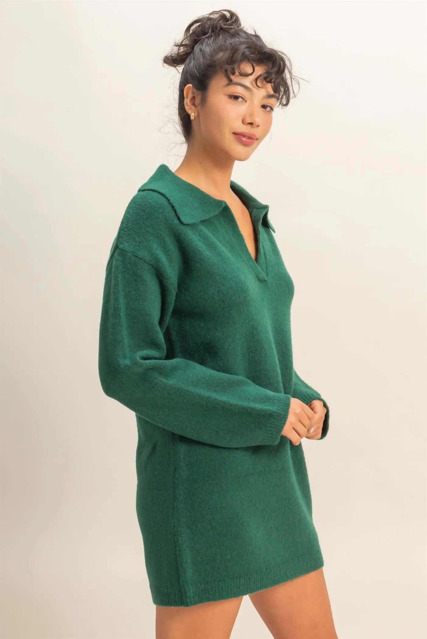 Forest Green Long Sleeve Polo Sweater Dress sold by Pinkblush product image thumbnail 2
