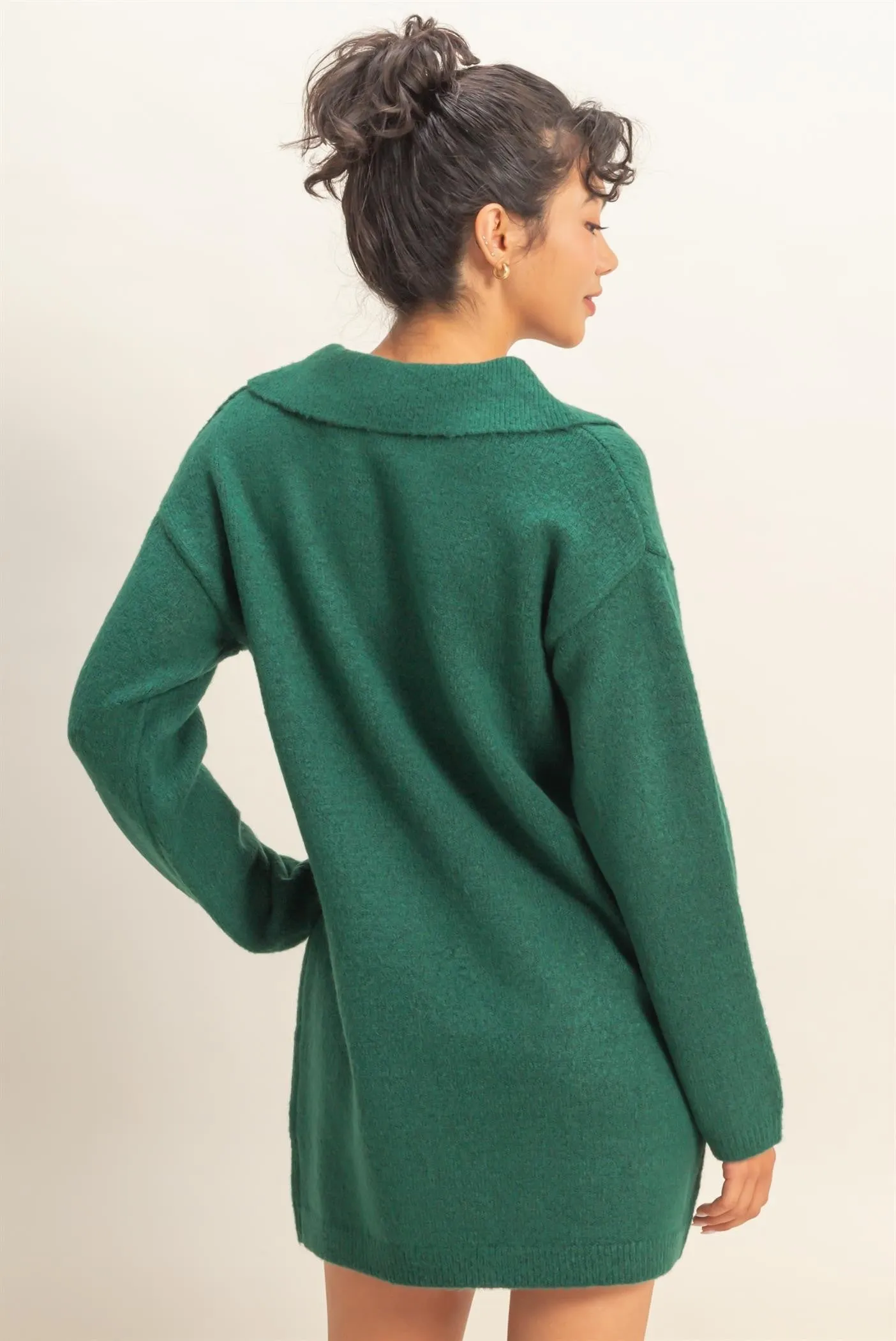 Forest Green Long Sleeve Polo Sweater Dress sold by Pinkblush product image thumbnail 3