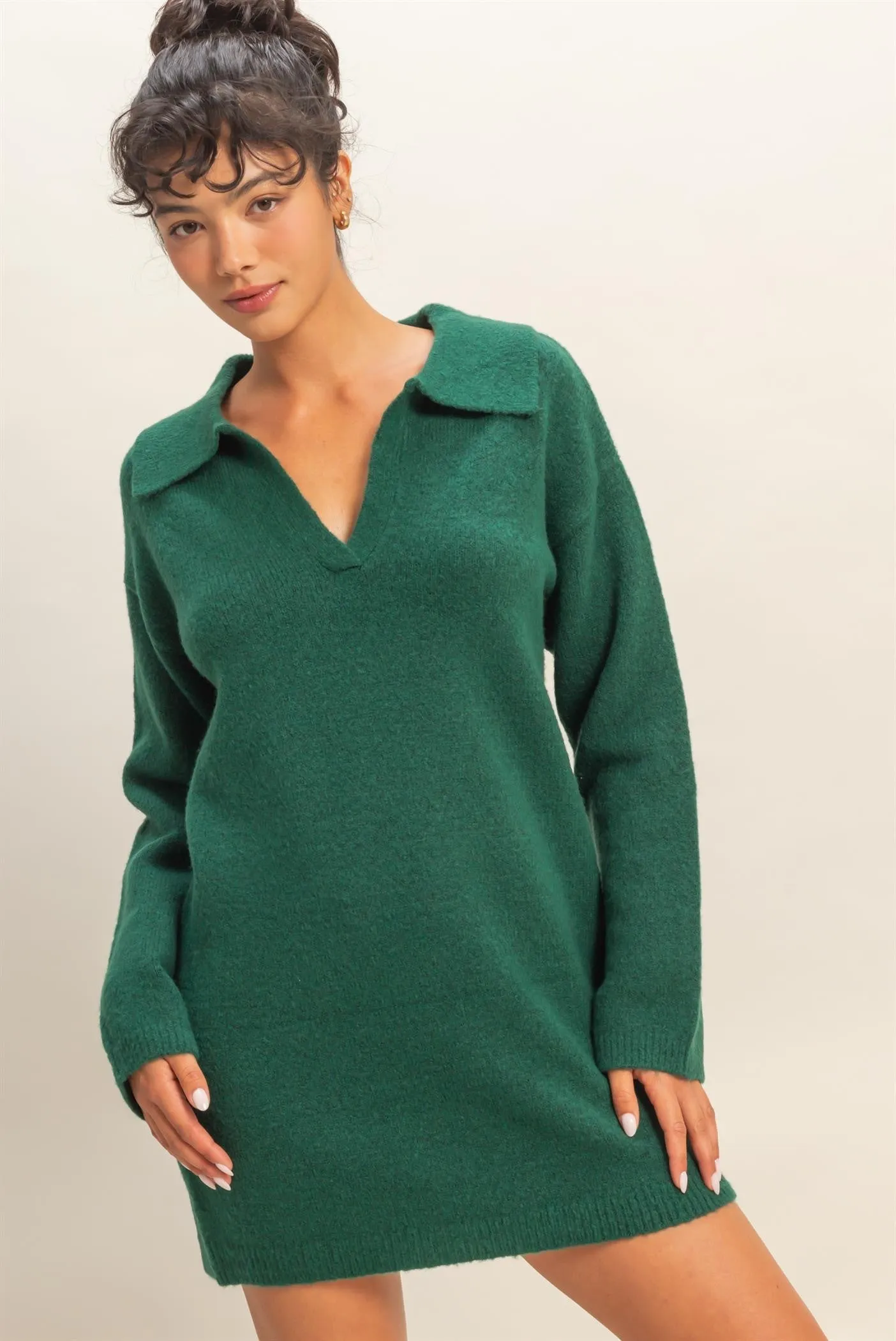 Forest Green Long Sleeve Polo Sweater Dress sold by Pinkblush