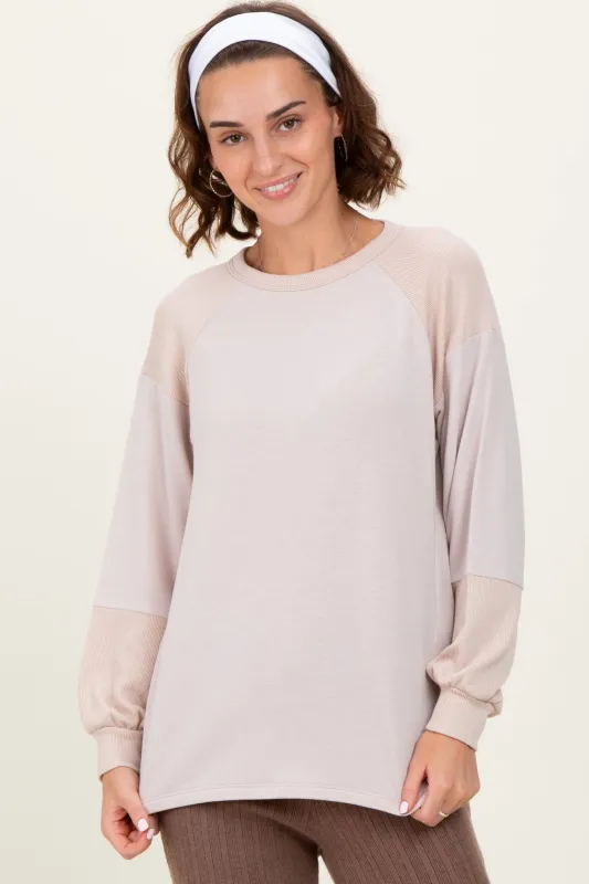 Cream Ribbed Bubble Sleeve Top sold by Pinkblush