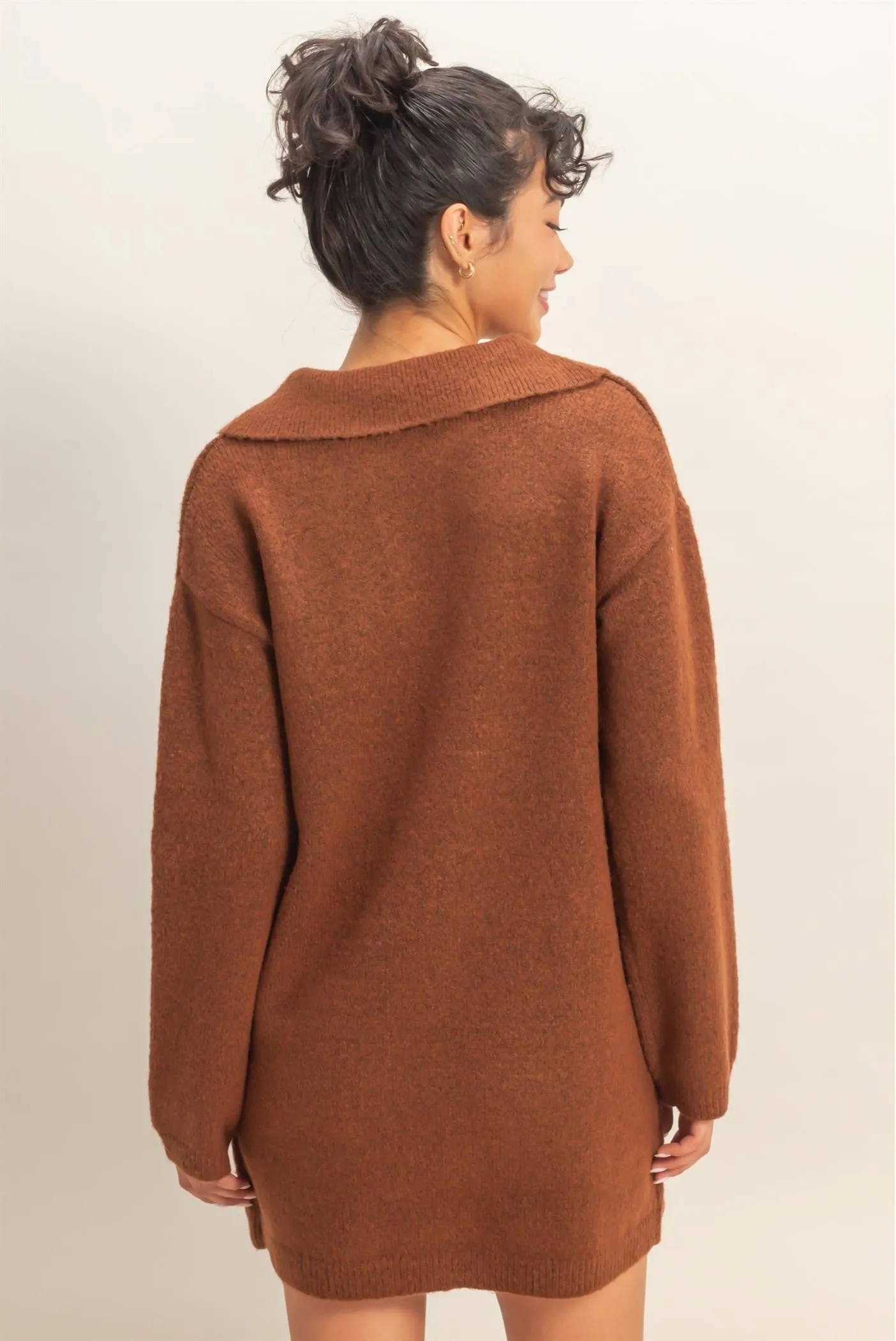 Brown Long Sleeve Polo Sweater Dress sold by Pinkblush product image thumbnail 3