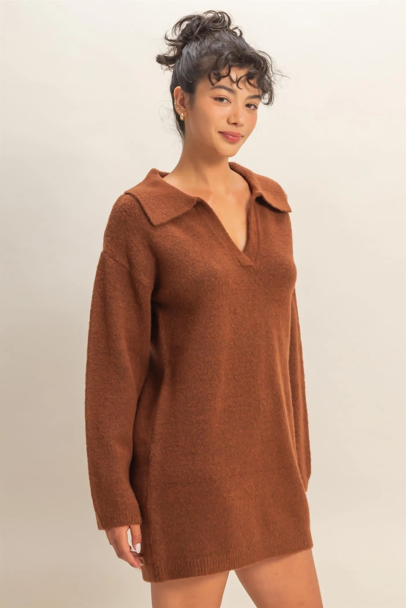 Brown Long Sleeve Polo Sweater Dress sold by Pinkblush product image thumbnail 2