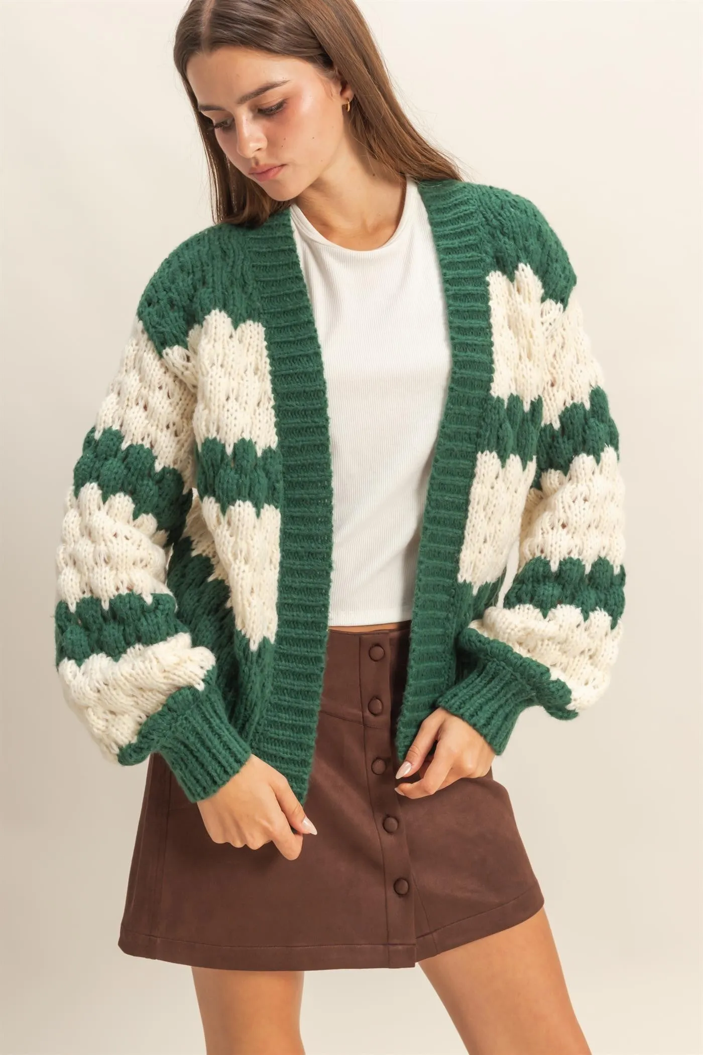 Green Oversized Cloud Pattern Knit Cardigan sold by Pinkblush