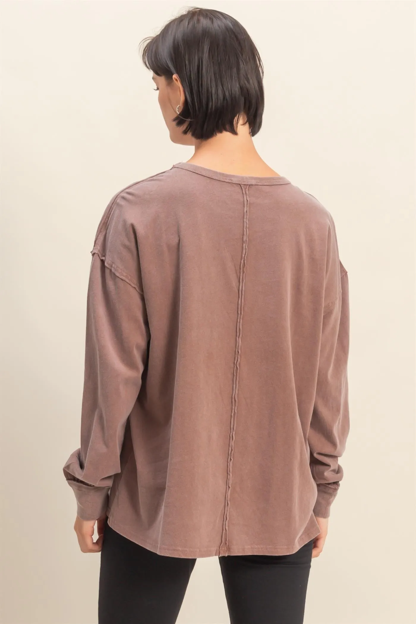 Mocha Oversized Washed Long Sleeve Pocket Top sold by Pinkblush product image thumbnail 3
