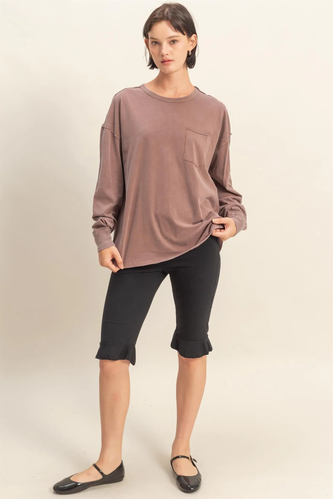 Mocha Oversized Washed Long Sleeve Pocket Top sold by Pinkblush product image thumbnail 4