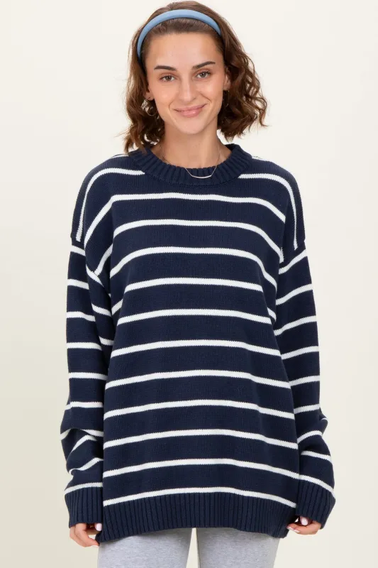 Navy Striped Oversized Sweater sold by Pinkblush