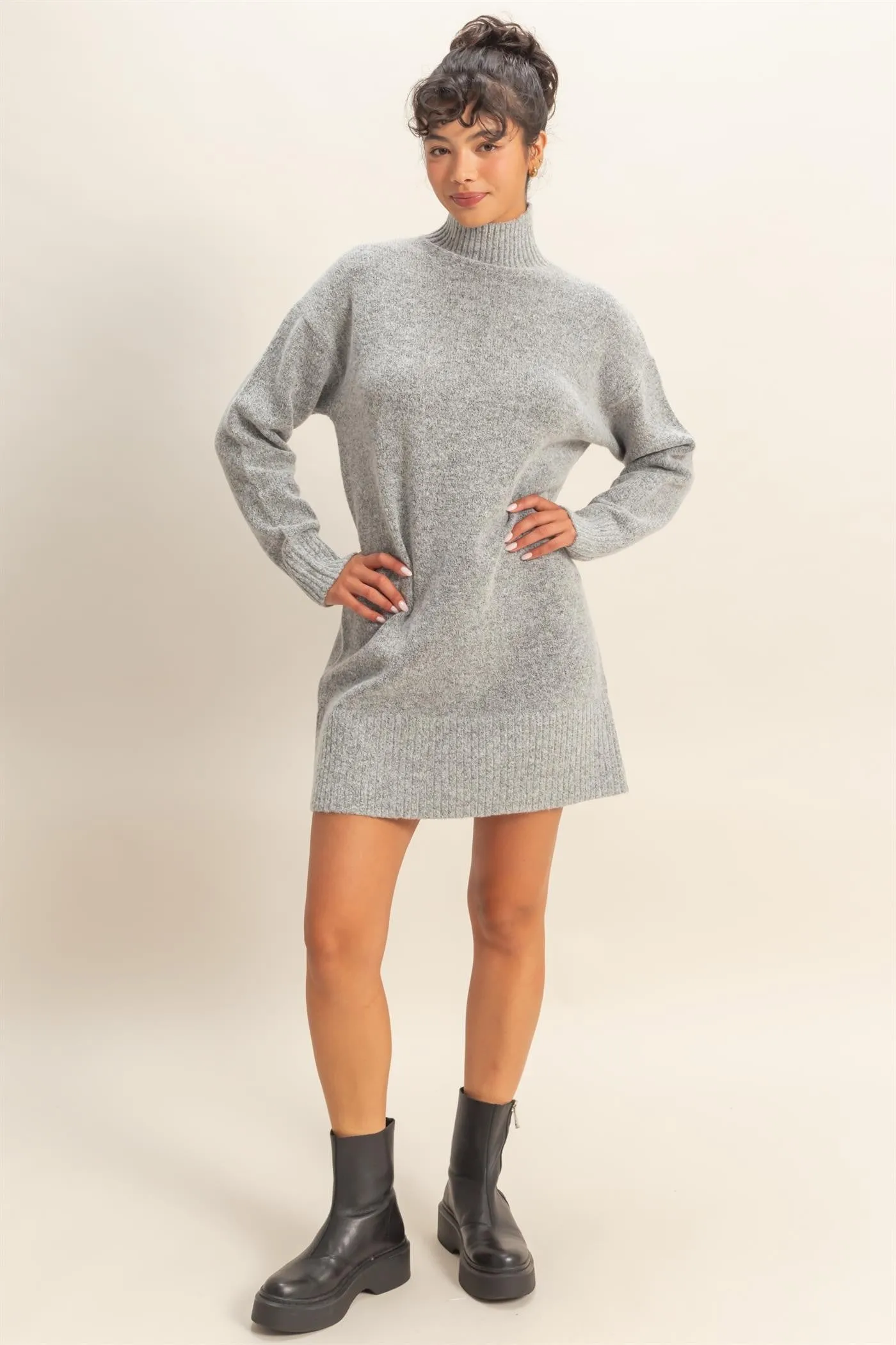 Heather Grey High Neck Sweater Mini Dress sold by Pinkblush product image thumbnail 4