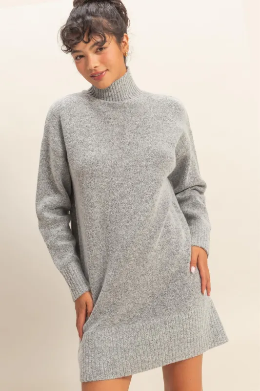 Heather Grey High Neck Sweater Mini Dress sold by Pinkblush