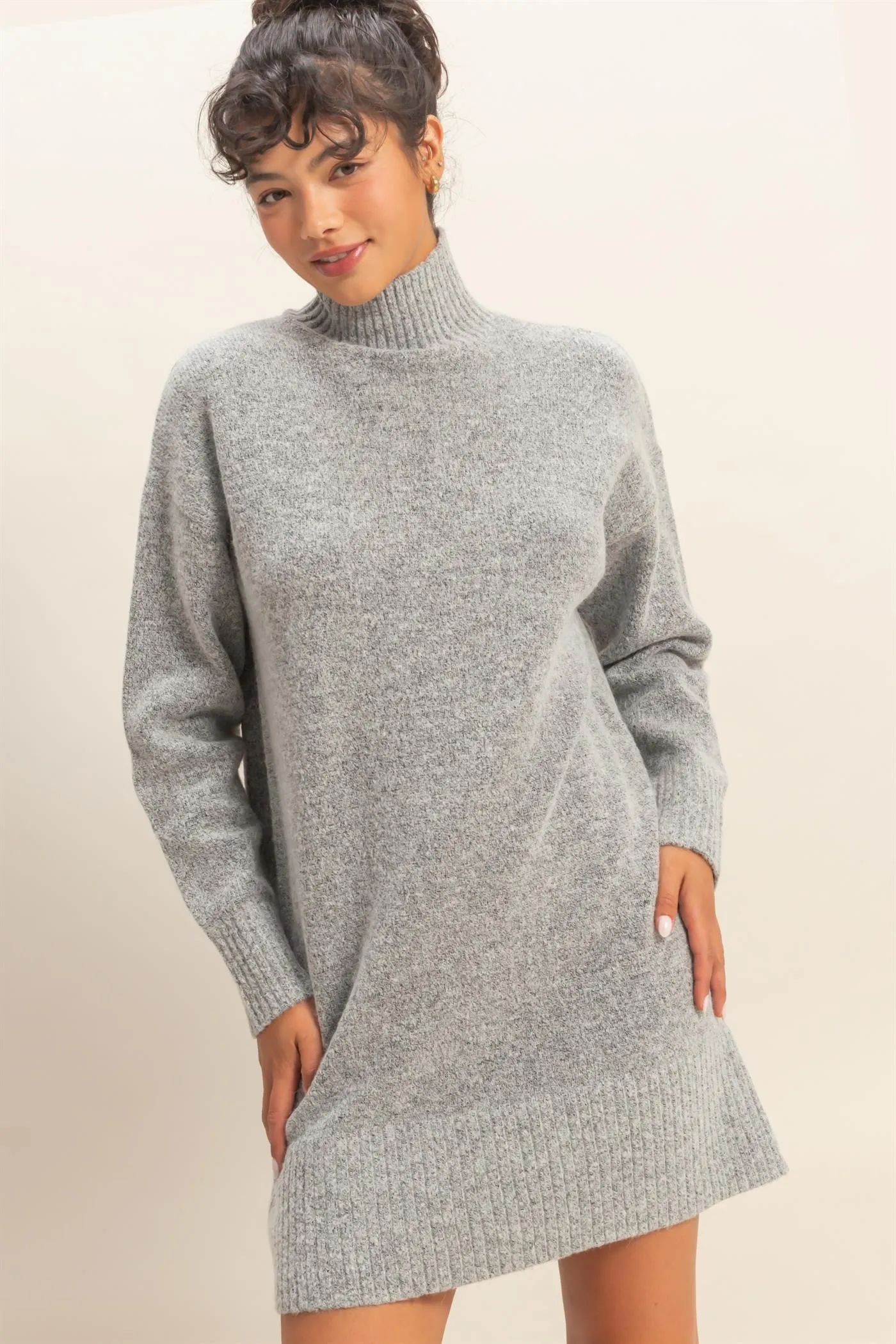 Heather Grey High Neck Sweater Mini Dress sold by Pinkblush