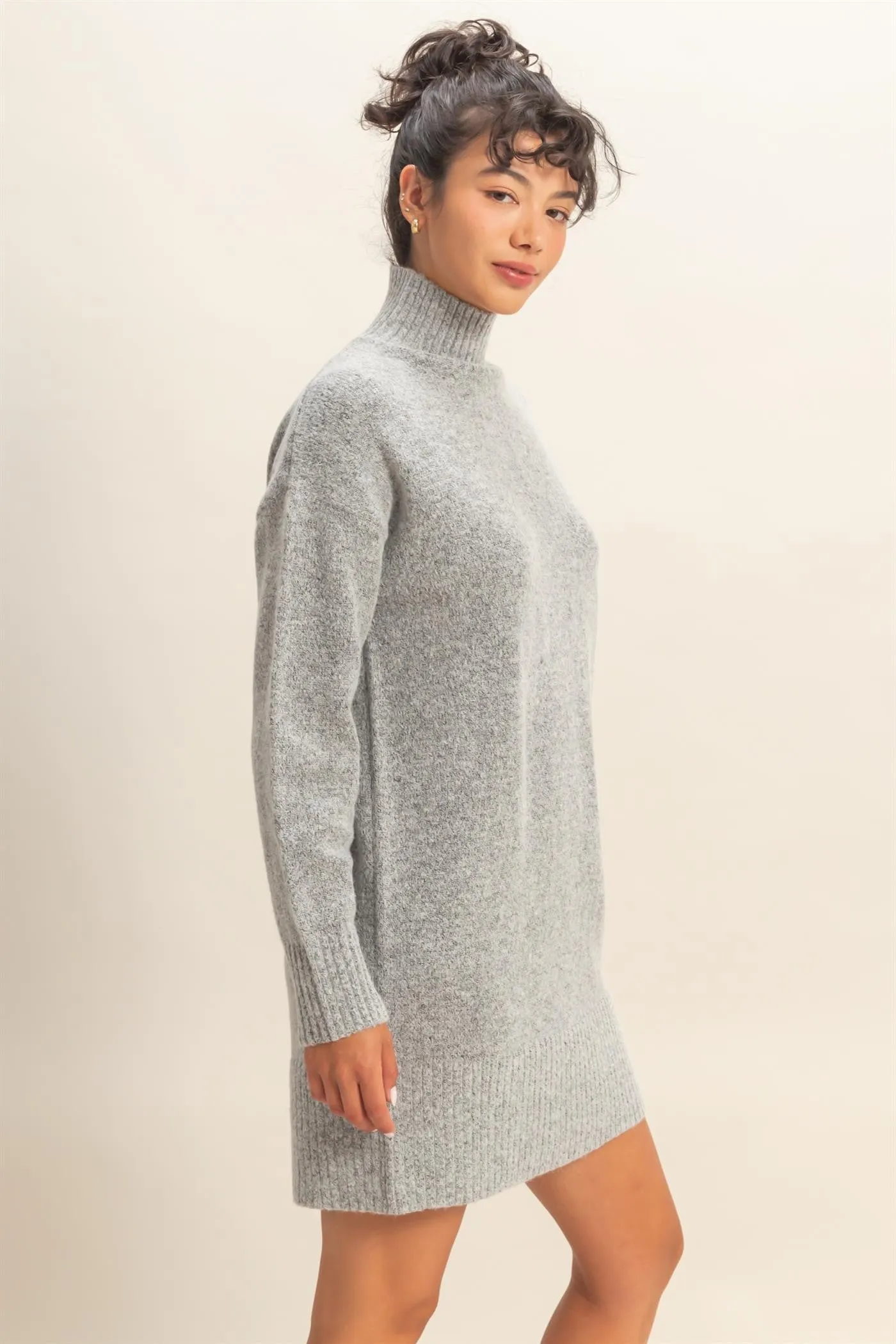 Heather Grey High Neck Sweater Mini Dress sold by Pinkblush product image thumbnail 2