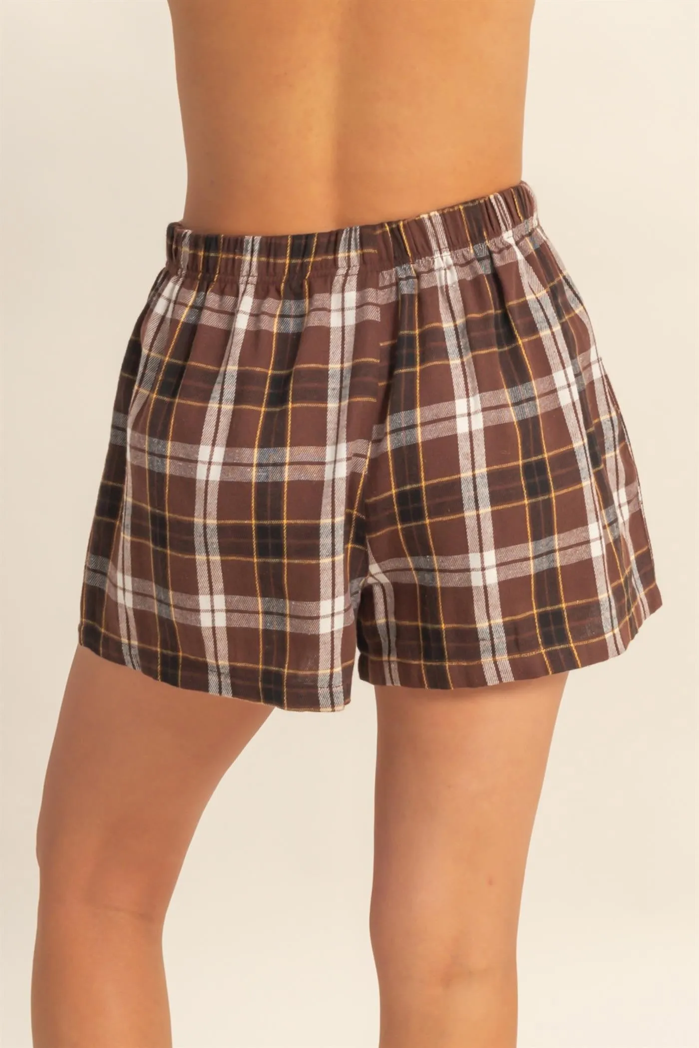 Brown Button-Front Plaid Boxer Shorts sold by Pinkblush product image thumbnail 4