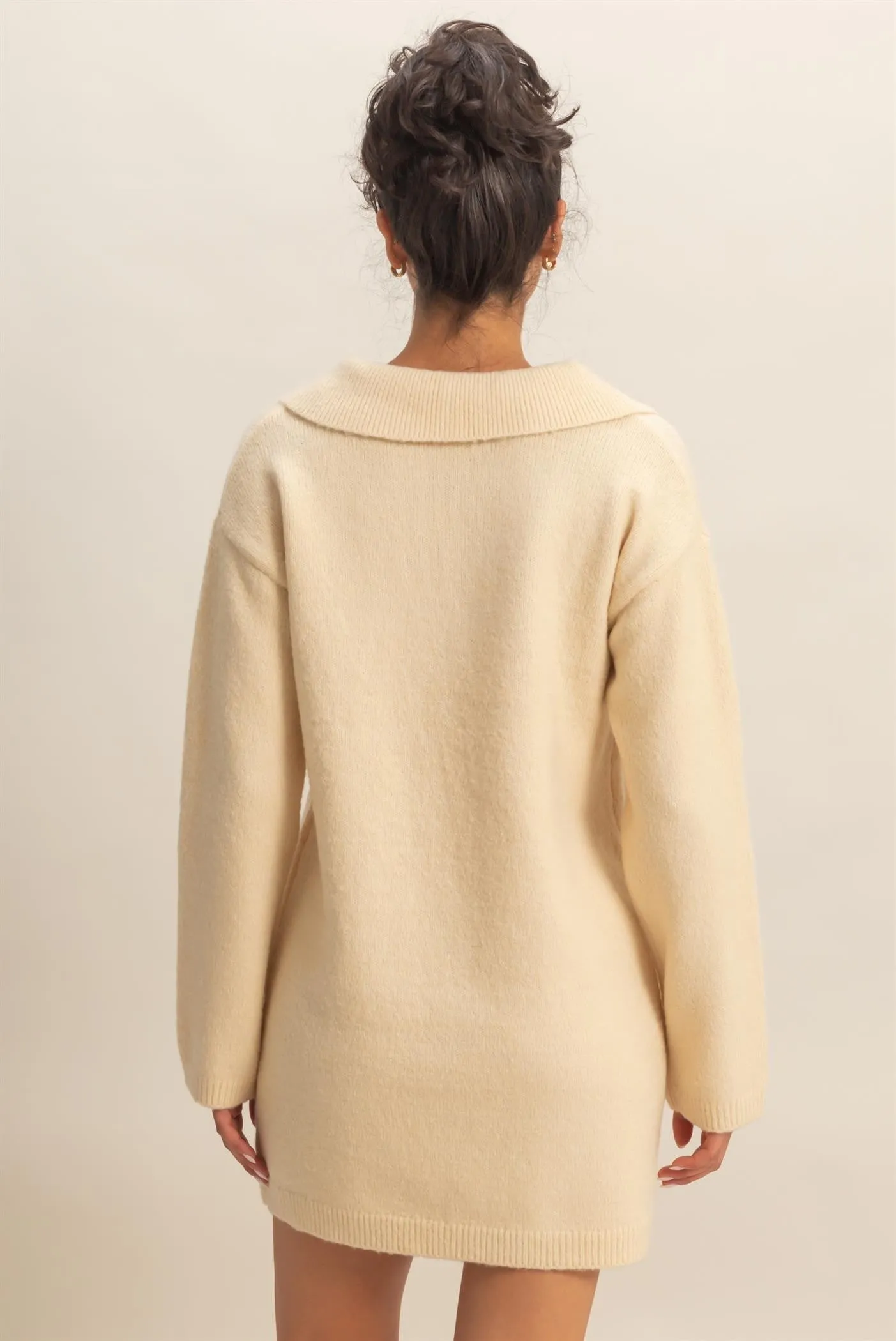 Cream Long Sleeve Polo Sweater Dress sold by Pinkblush product image thumbnail 3