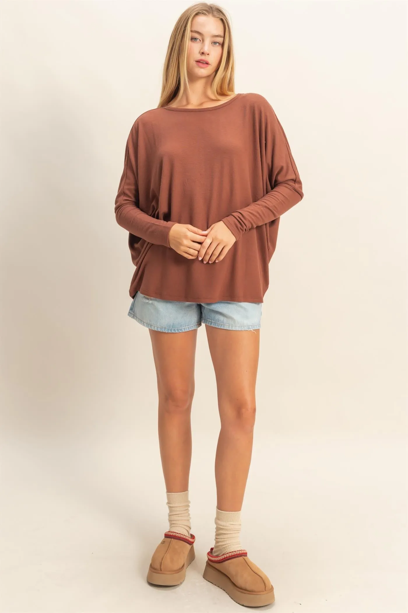 Rust Relaxed Fit Dolman Long Sleeve Top sold by Pinkblush product image thumbnail 4