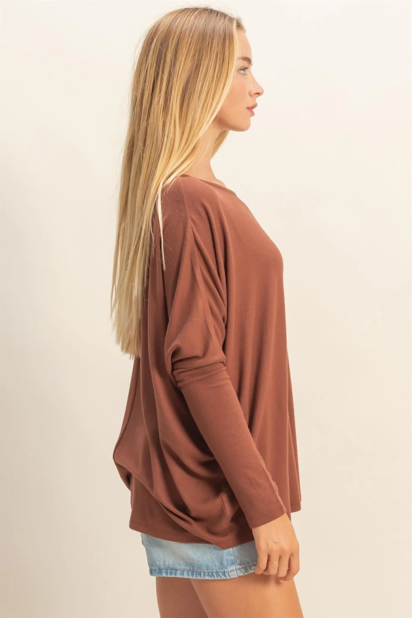 Rust Relaxed Fit Dolman Long Sleeve Top sold by Pinkblush product image thumbnail 2