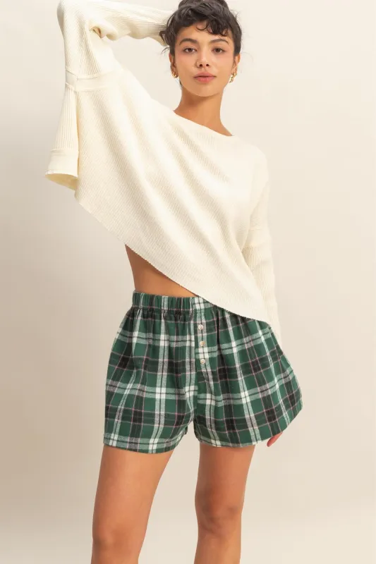 Green Button-Front Plaid Boxer Shorts sold by Pinkblush