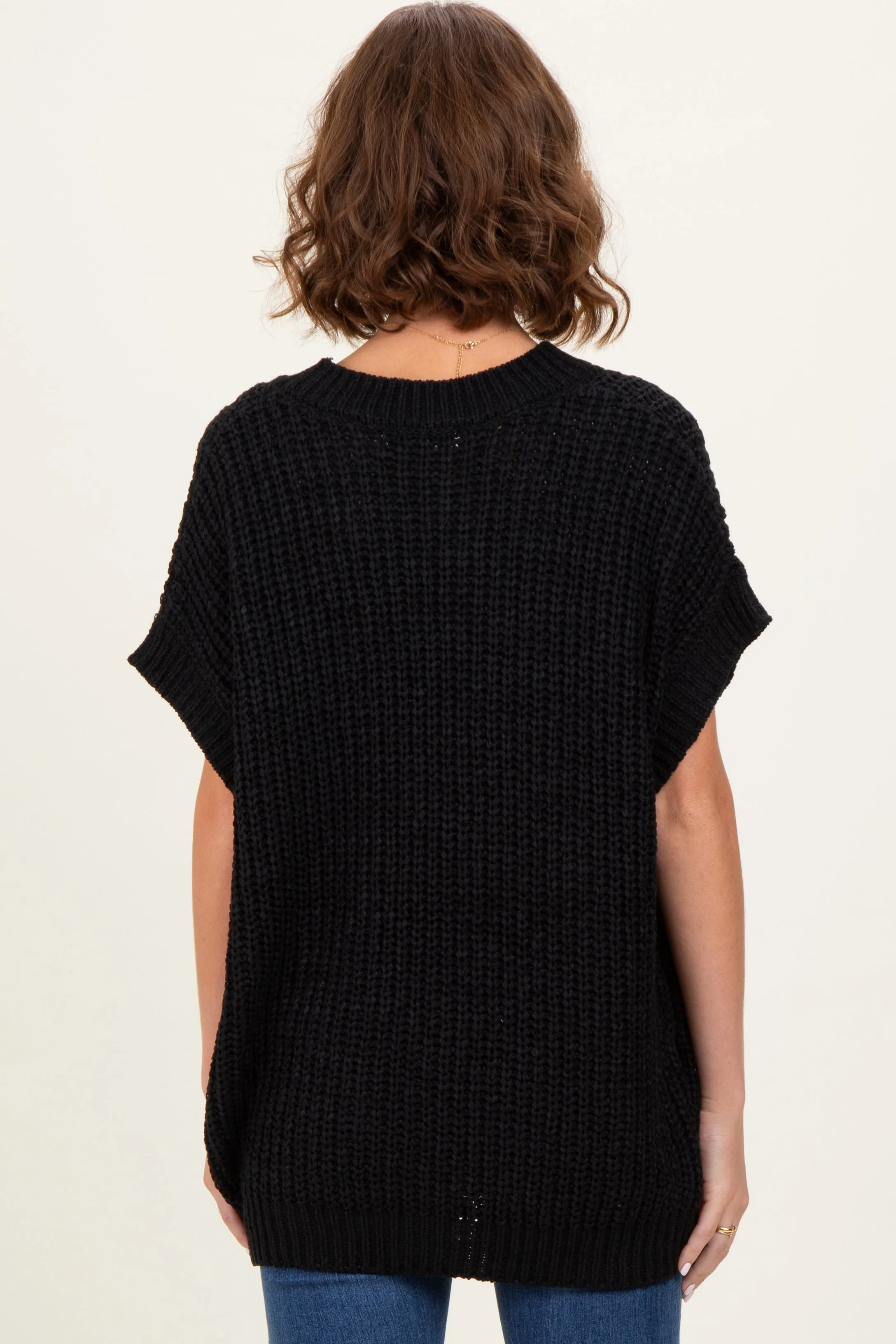 Black Short Sleeve Round Neck Sweater sold by Pinkblush product image thumbnail 4