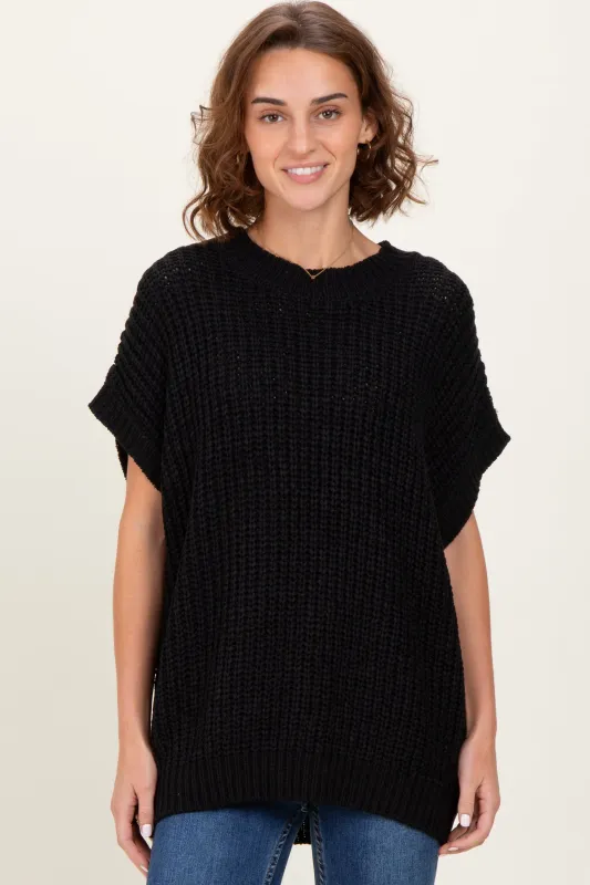 Black Short Sleeve Round Neck Sweater sold by Pinkblush