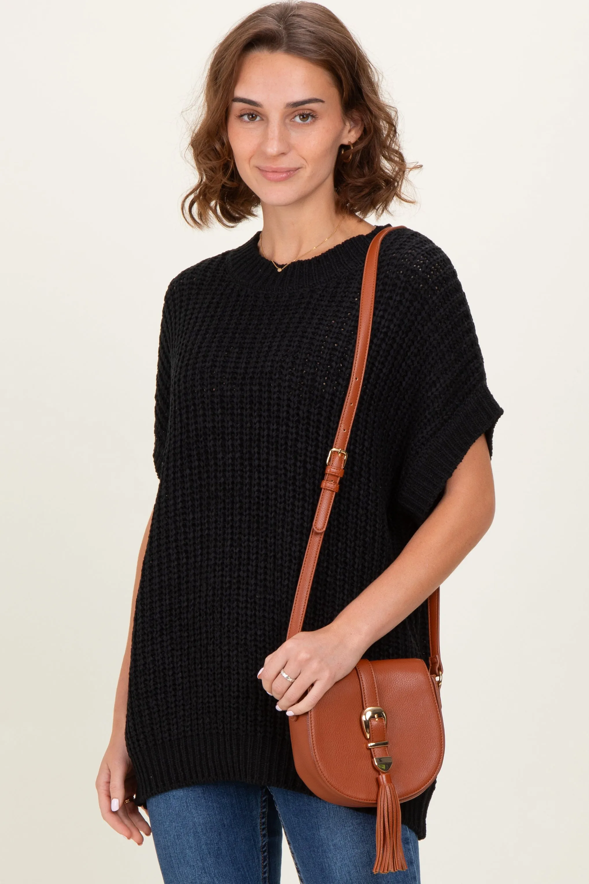 Black Short Sleeve Round Neck Sweater sold by Pinkblush product image thumbnail 2