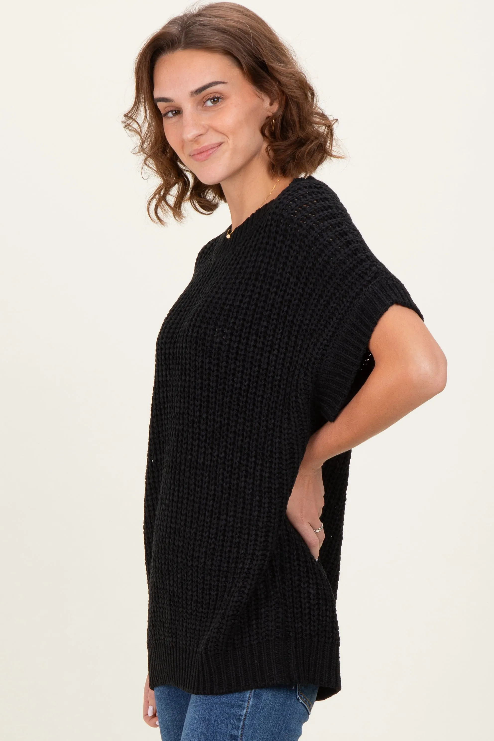Black Short Sleeve Round Neck Sweater sold by Pinkblush product image thumbnail 3