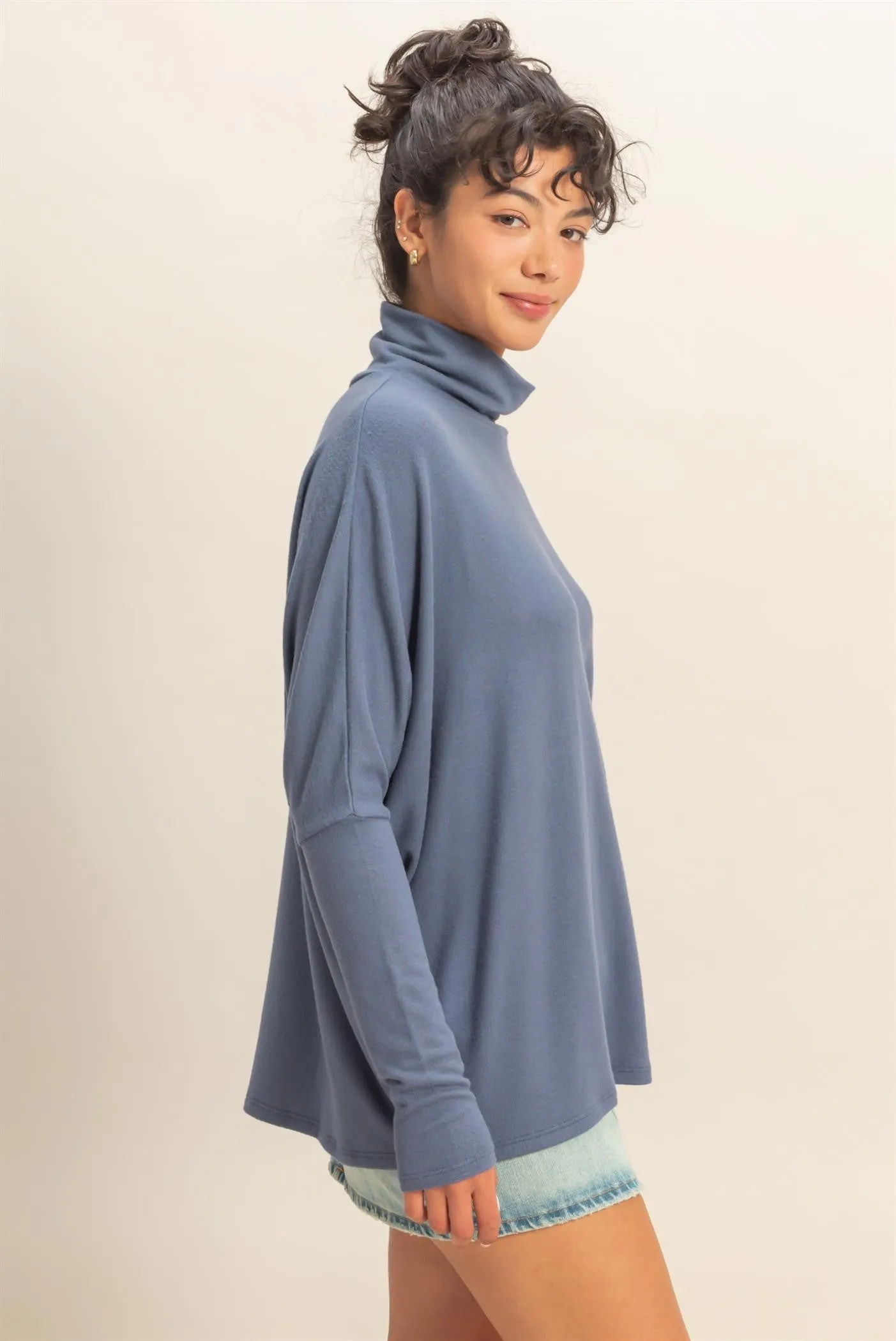 Navy Draped Oversized Turtleneck Dolman Sleeve Top sold by Pinkblush product image thumbnail 2