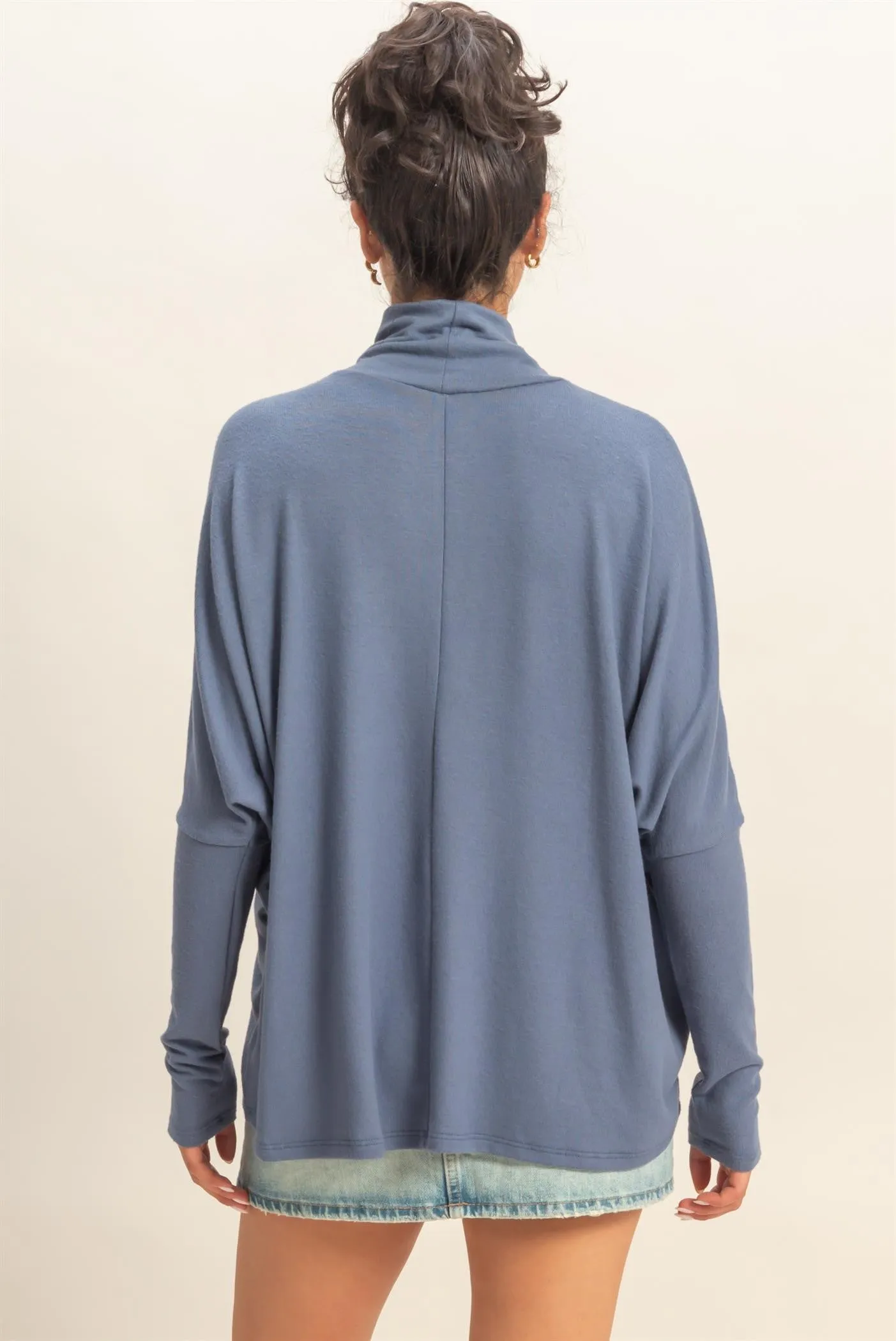 Navy Draped Oversized Turtleneck Dolman Sleeve Top sold by Pinkblush product image thumbnail 3