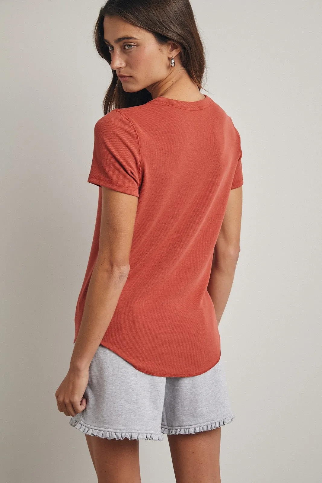 Rust Ribbed Short Sleeve Curved Hem Top sold by Pinkblush product image thumbnail 3
