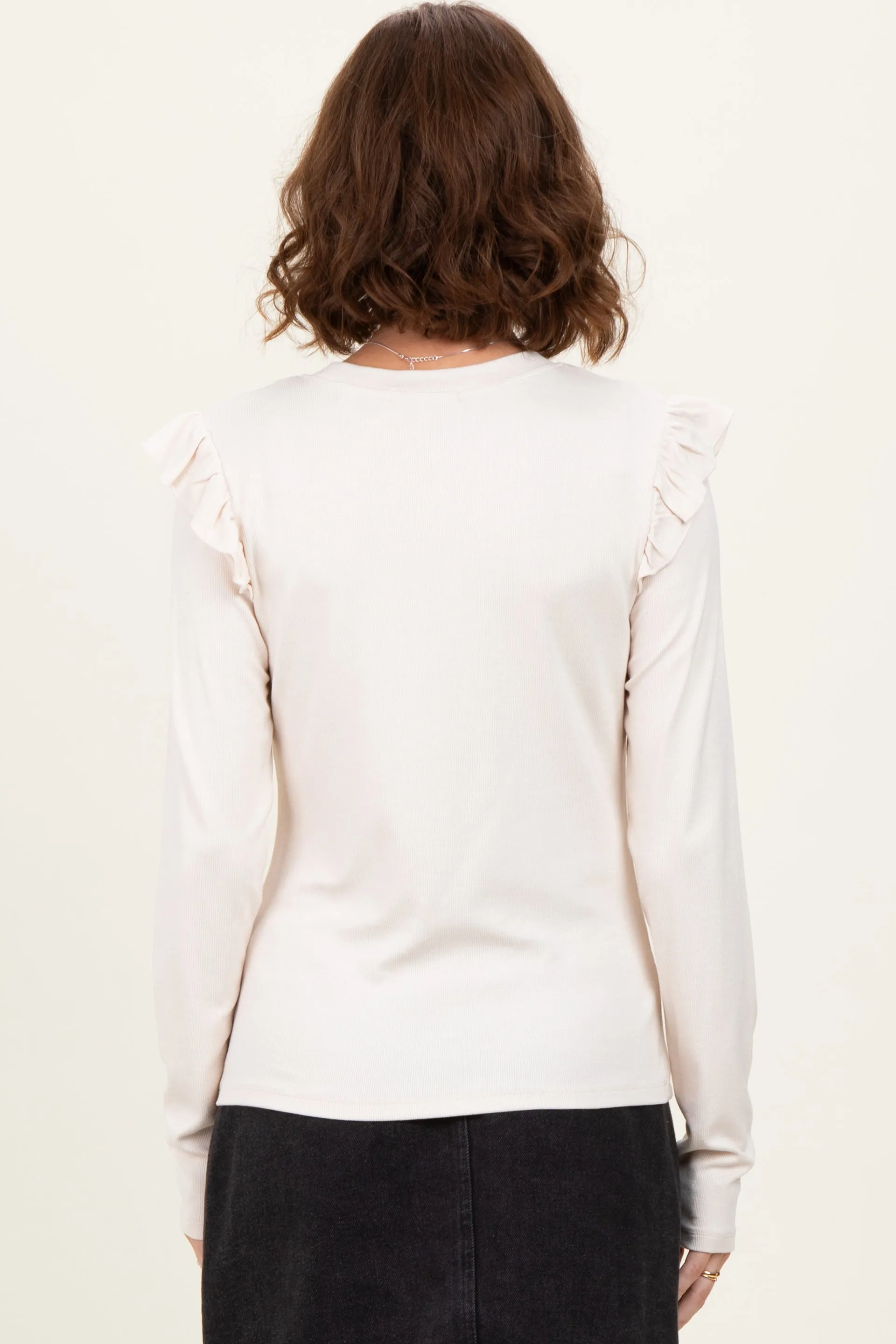 Cream Ribbed Knit Ruffle Detail Long Sleeve Top sold by Pinkblush product image thumbnail 4