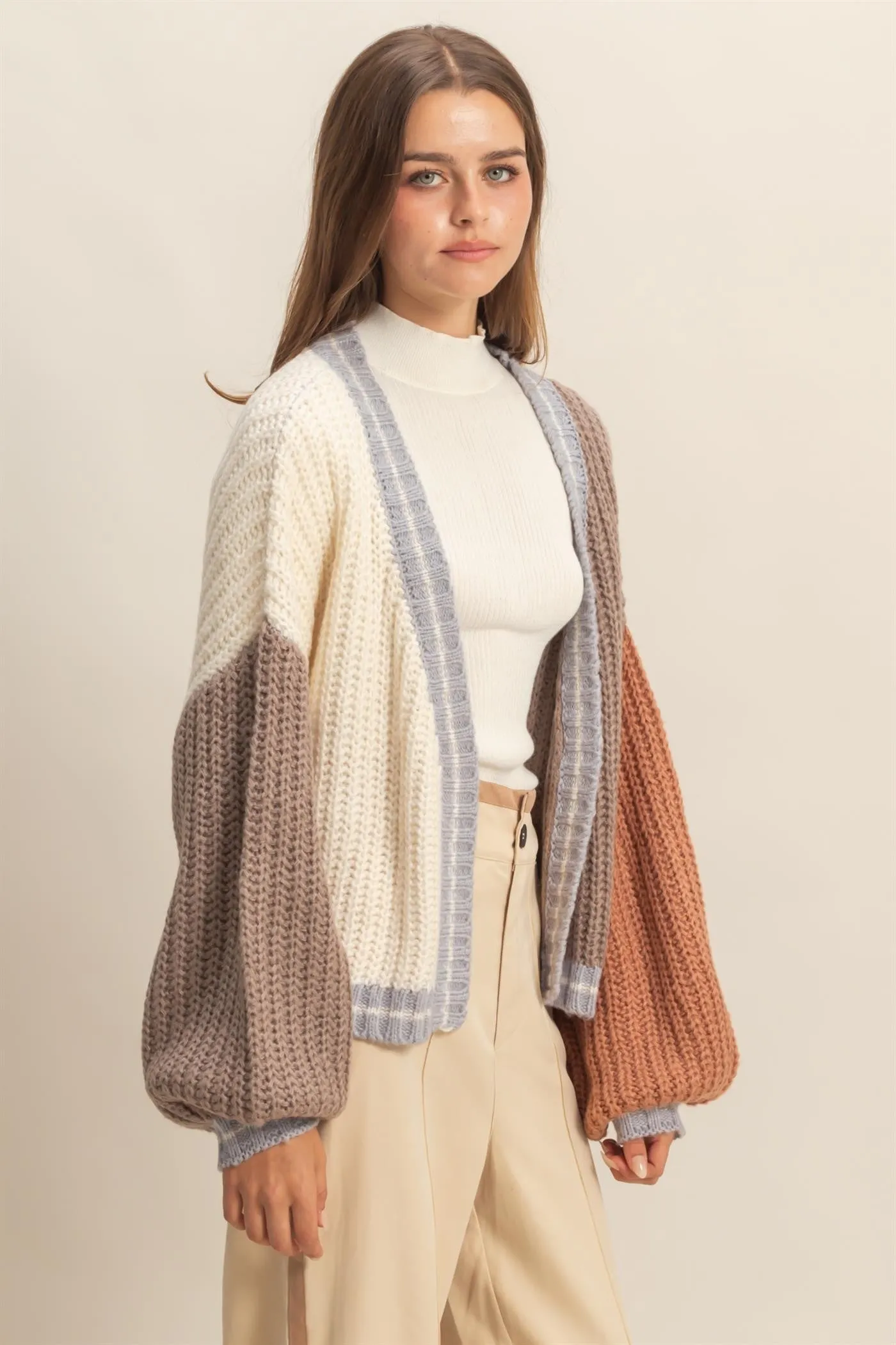 Cream/Mocha Oversized Color Block Cardigan sold by Pinkblush product image thumbnail 3