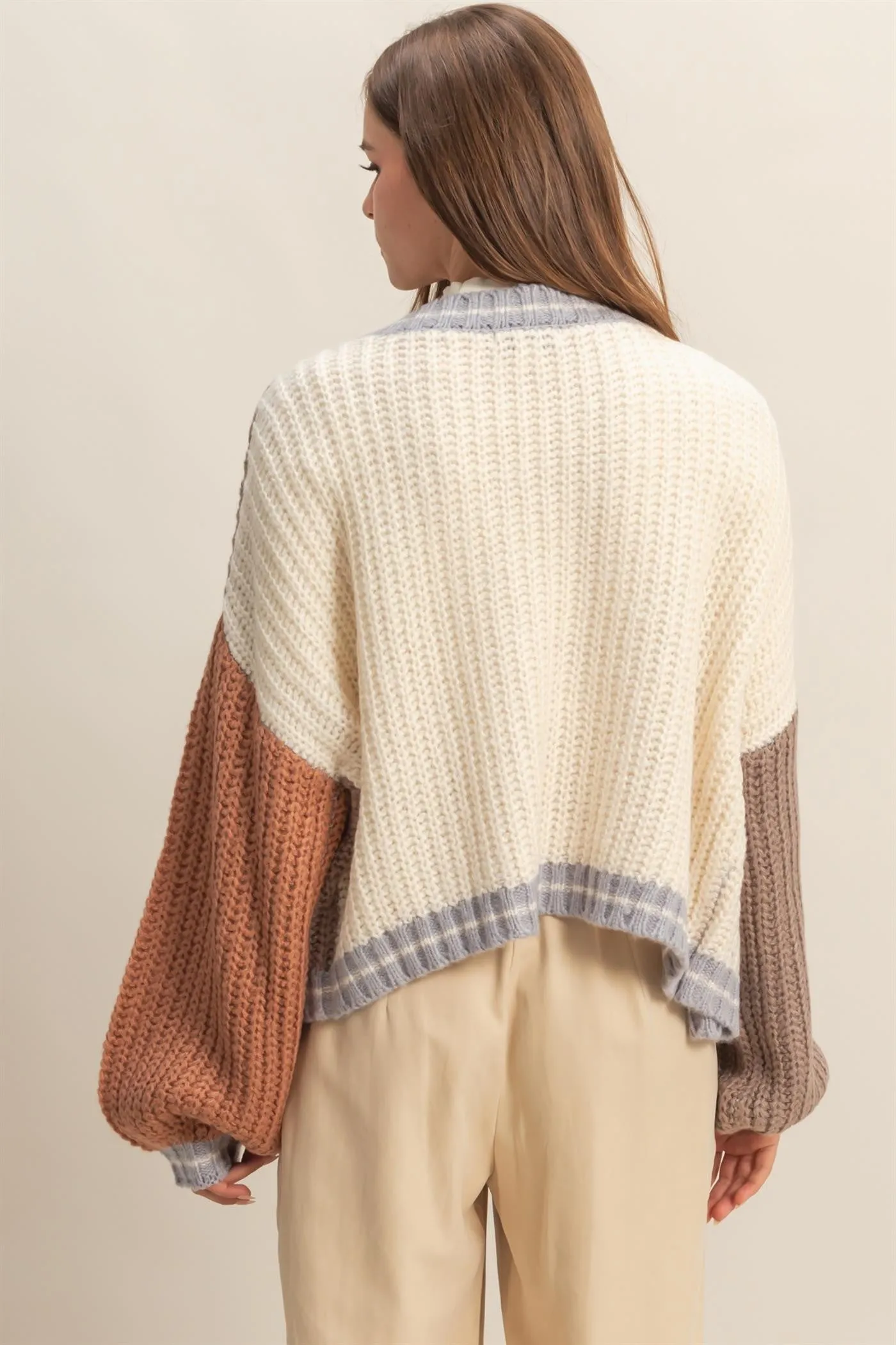 Cream/Mocha Oversized Color Block Cardigan sold by Pinkblush product image thumbnail 4