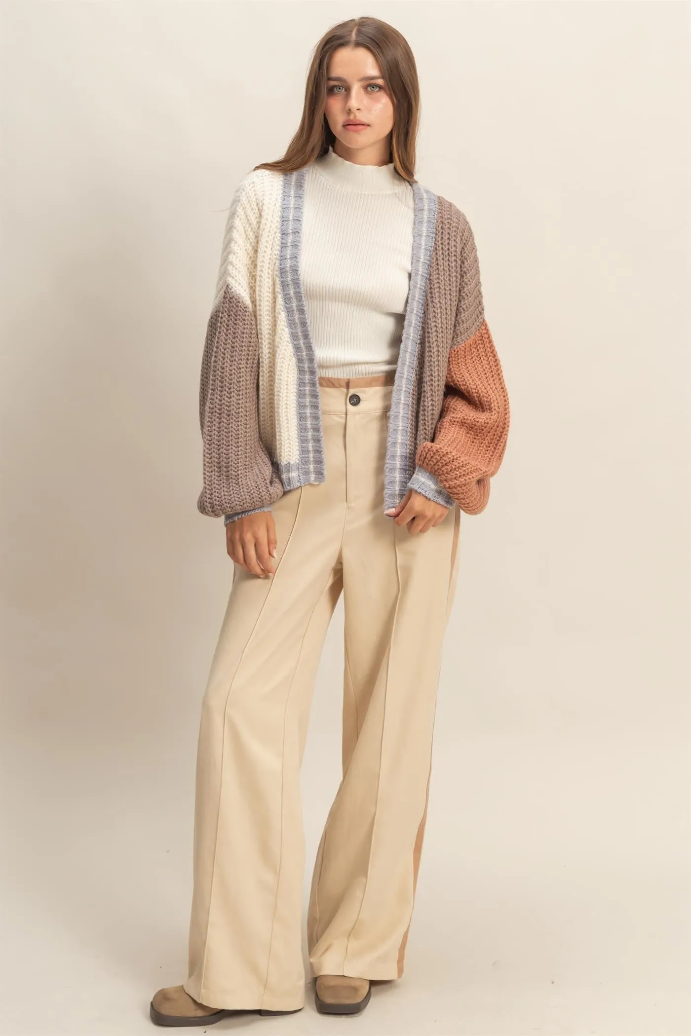 Cream/Mocha Oversized Color Block Cardigan sold by Pinkblush product image thumbnail 5