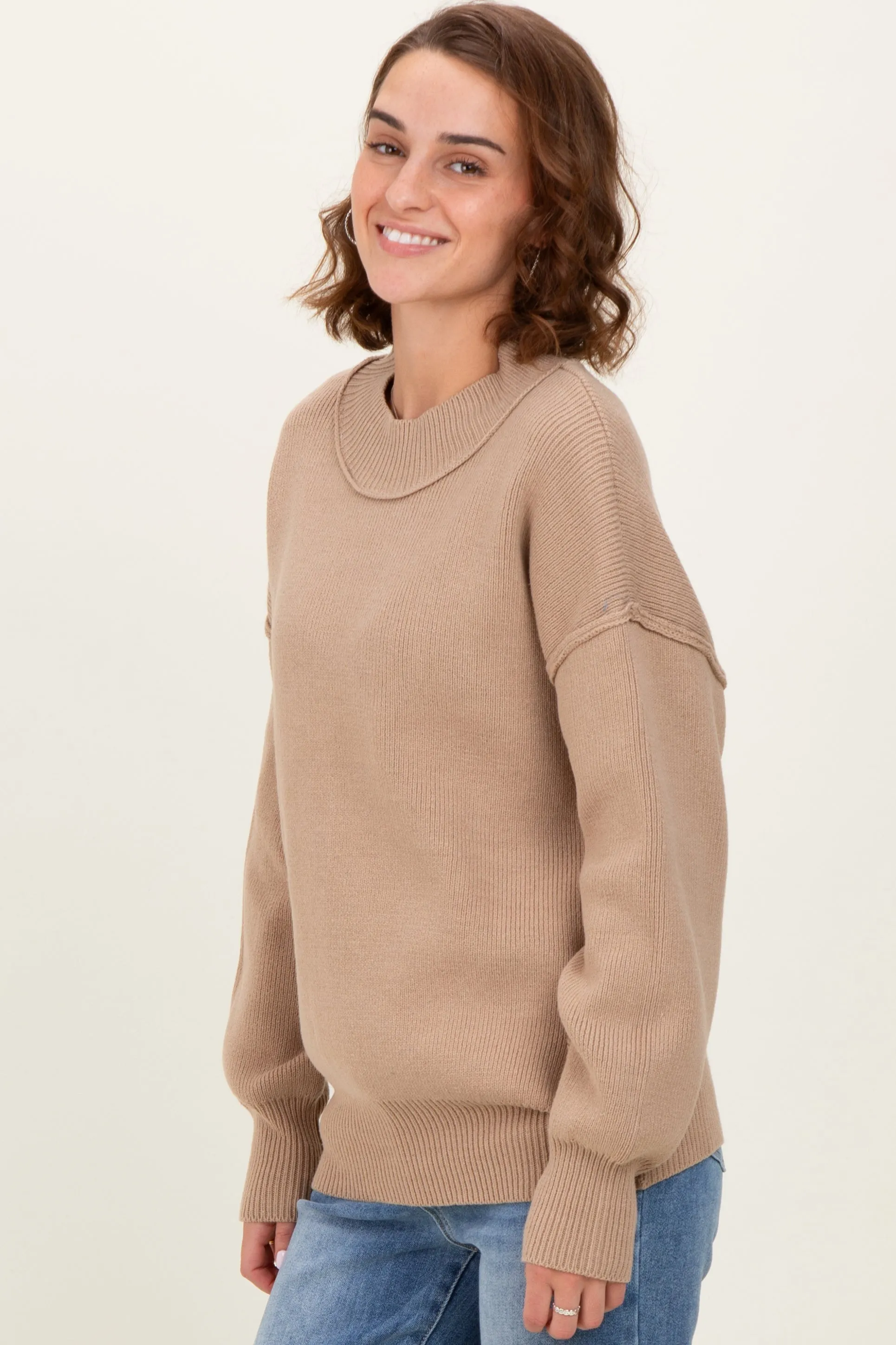 Light Mocha Wide Neck Drop Shoulder Sweater sold by Pinkblush product image thumbnail 2