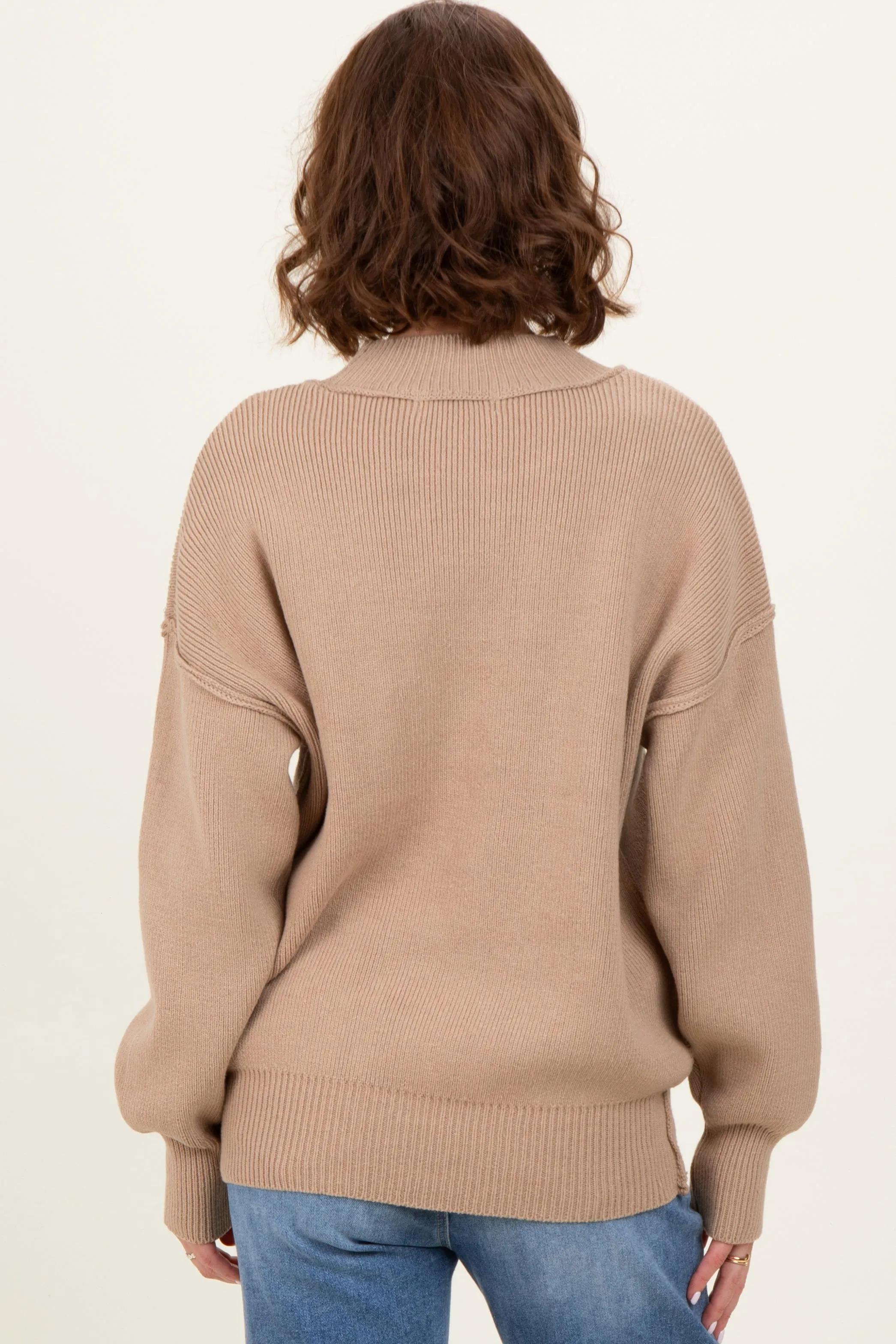 Light Mocha Wide Neck Drop Shoulder Sweater sold by Pinkblush product image thumbnail 3